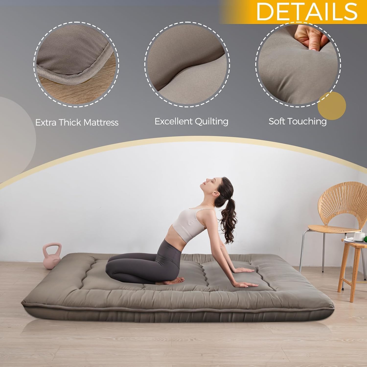 MAXYOYO 6' Extra Thick Japanese Floor Mattress Futon Mattress, Foldable Tatami Pad for Adults, Roll Up Floor Mat for Living Room Guest Room RV, Dark Grey, Twin