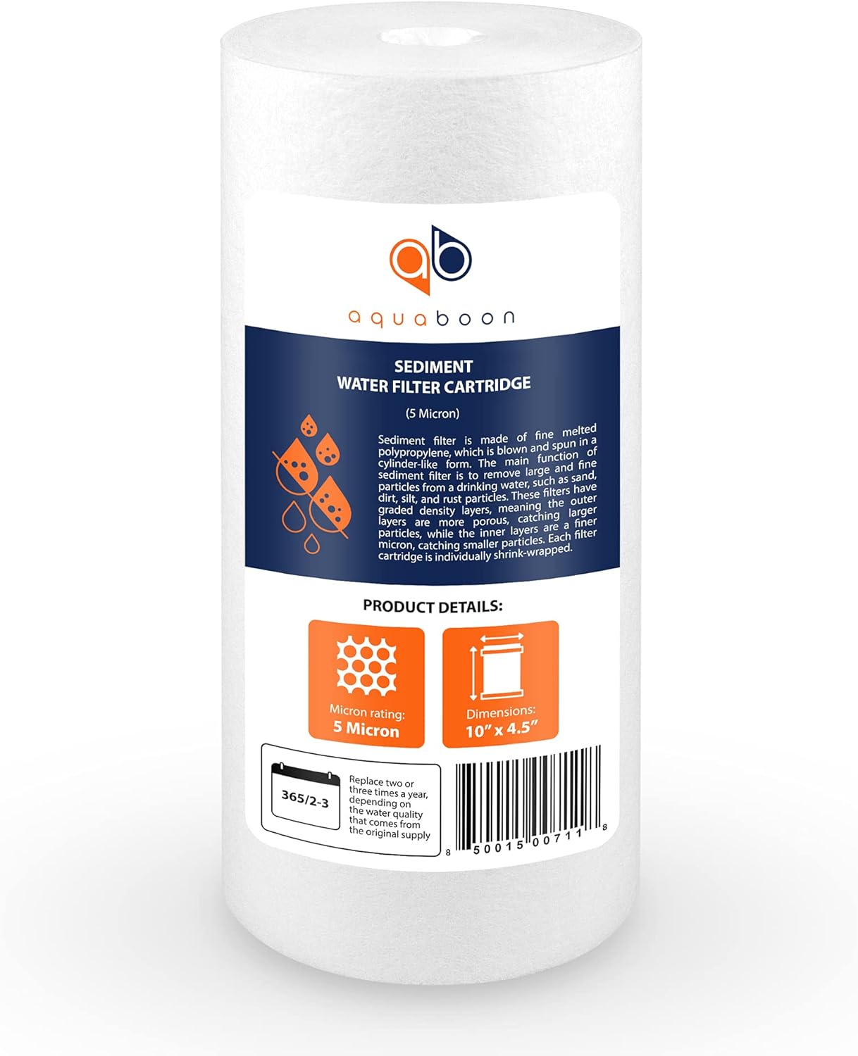 Aquaboon 5 Micron 10 x 4.5 Well Water Sediment Filter Replacement Whole House Water Filter Cartridge Compatible with DGD-5005, WFHD13001B, 20-Pack