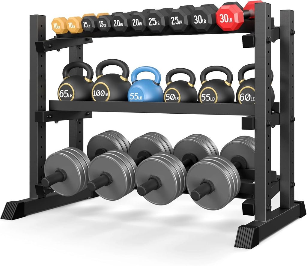 3-Tier Dumbbell Rack, 1200LB Capacity Adjustable Weight Rack for Home Gym, Heavy-Duty Weight Stand for Dumbbells Kettlebells & Weight Plates(Rack Only)