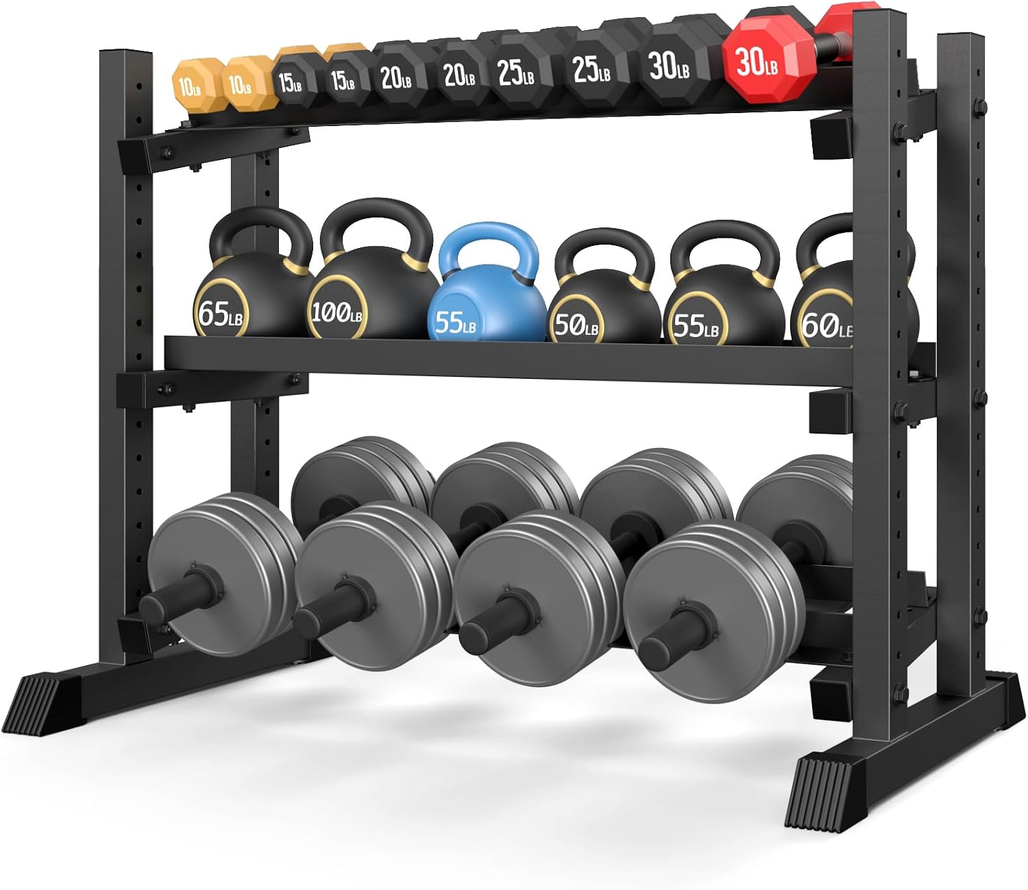 3-Tier Dumbbell Rack, 1200LB Capacity Adjustable Weight Rack for Home Gym, Heavy-Duty Weight Stand for Dumbbells Kettlebells & Weight Plates(Rack Only)