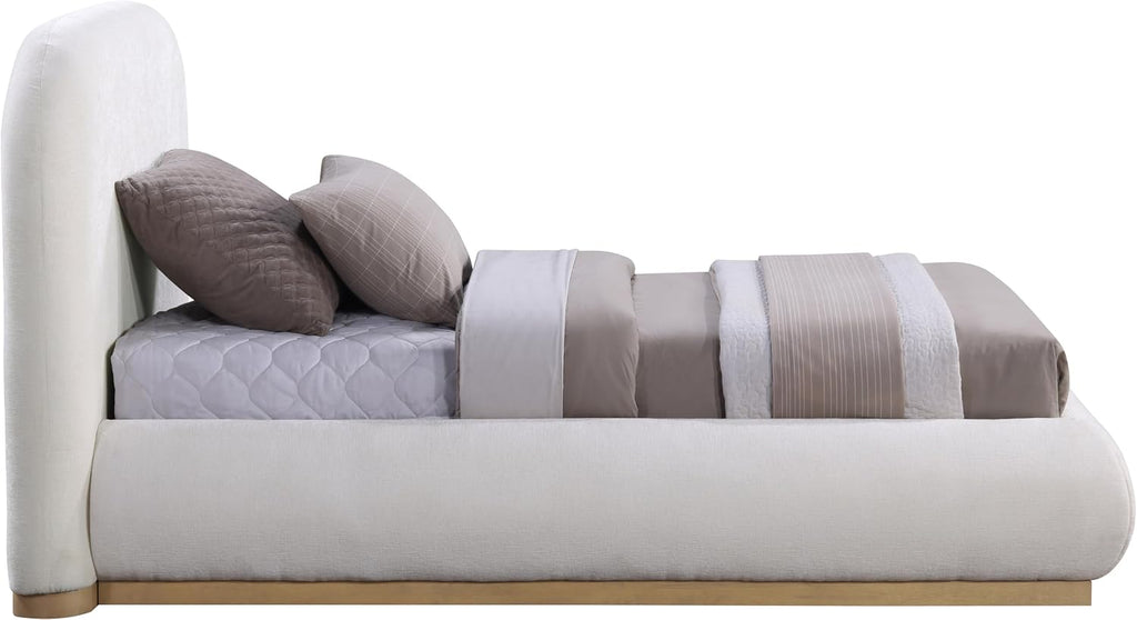 Meridian Furniture B1211Cream-T Vaughn Collection Modern | Contemporary Twin Bed with Soft Cream Chenille Fabric, Natural Finish Solid Wood Base, 52.75' W x 87.75' D x 44.5' H, Cream, Twin