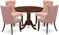 East West Furniture HLDA5-MAH-23 5 Piece Dining Table Set Includes a Round Kitchen Table with Pedestal and 4 Polyester Fabric Upholstered Parson Chairs, 42x42 Inch, Mahogany