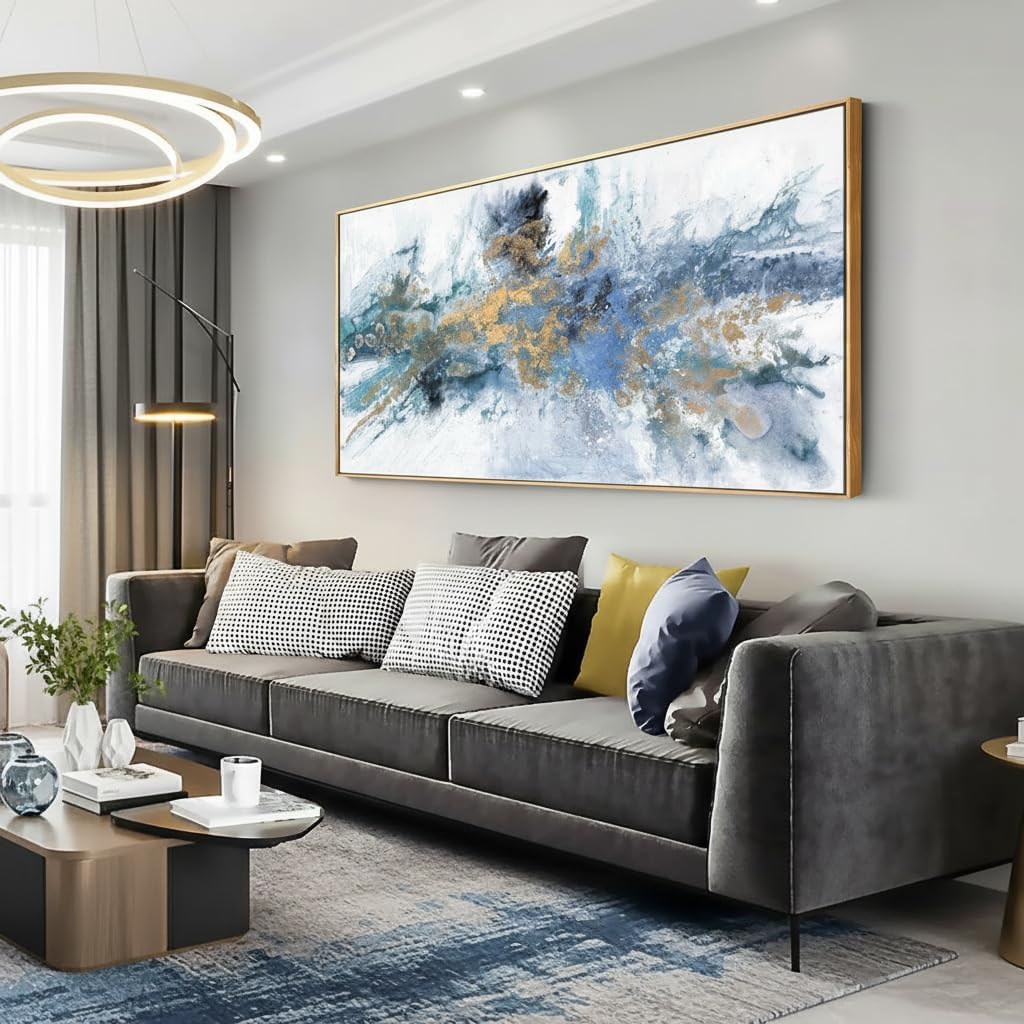 Abstract Wall Art For Living Room Large Size Framed Navy Blue Canvas Wall Art Abstract Wall Decor Abstract Art Paintings Fantasy Colorful on White Background Modern Artwork Decor for Bedroom Bathroom