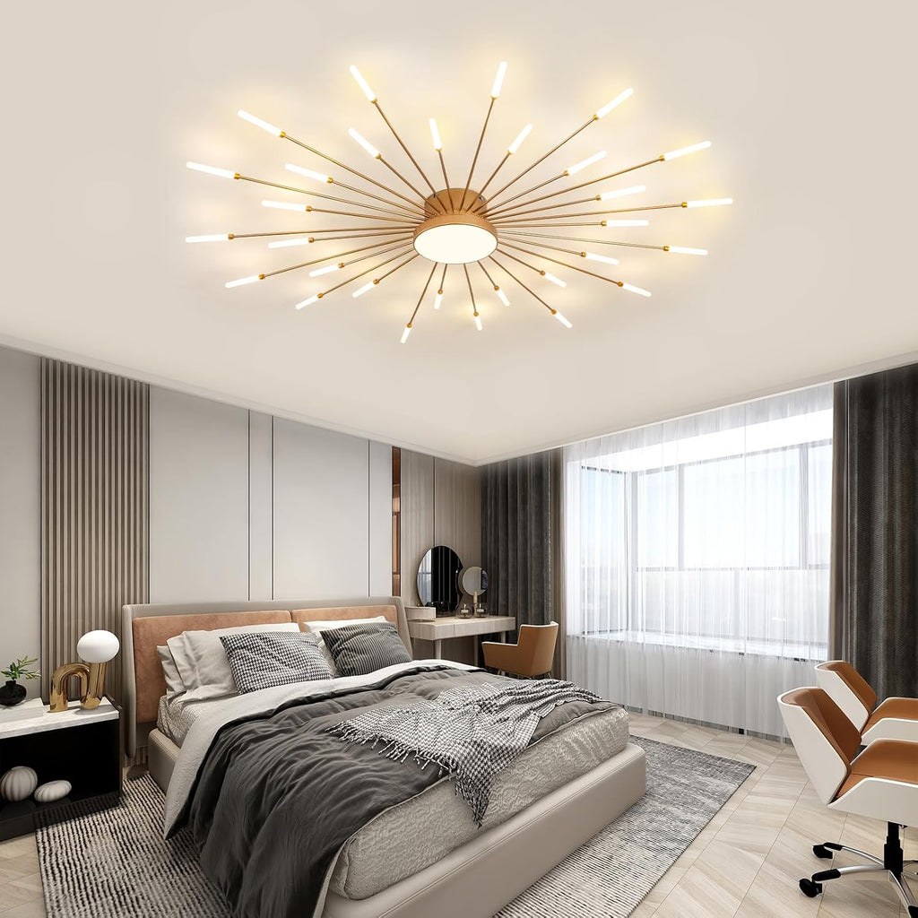 ziidoo Modern Ceiling Light,30+1 Lights Metal Firework Designed Chic Led Lighting Fixture for Farmhouse Kitchen Dining Room Bedroom Hallway Living Room (Gold and Dark Gold)
