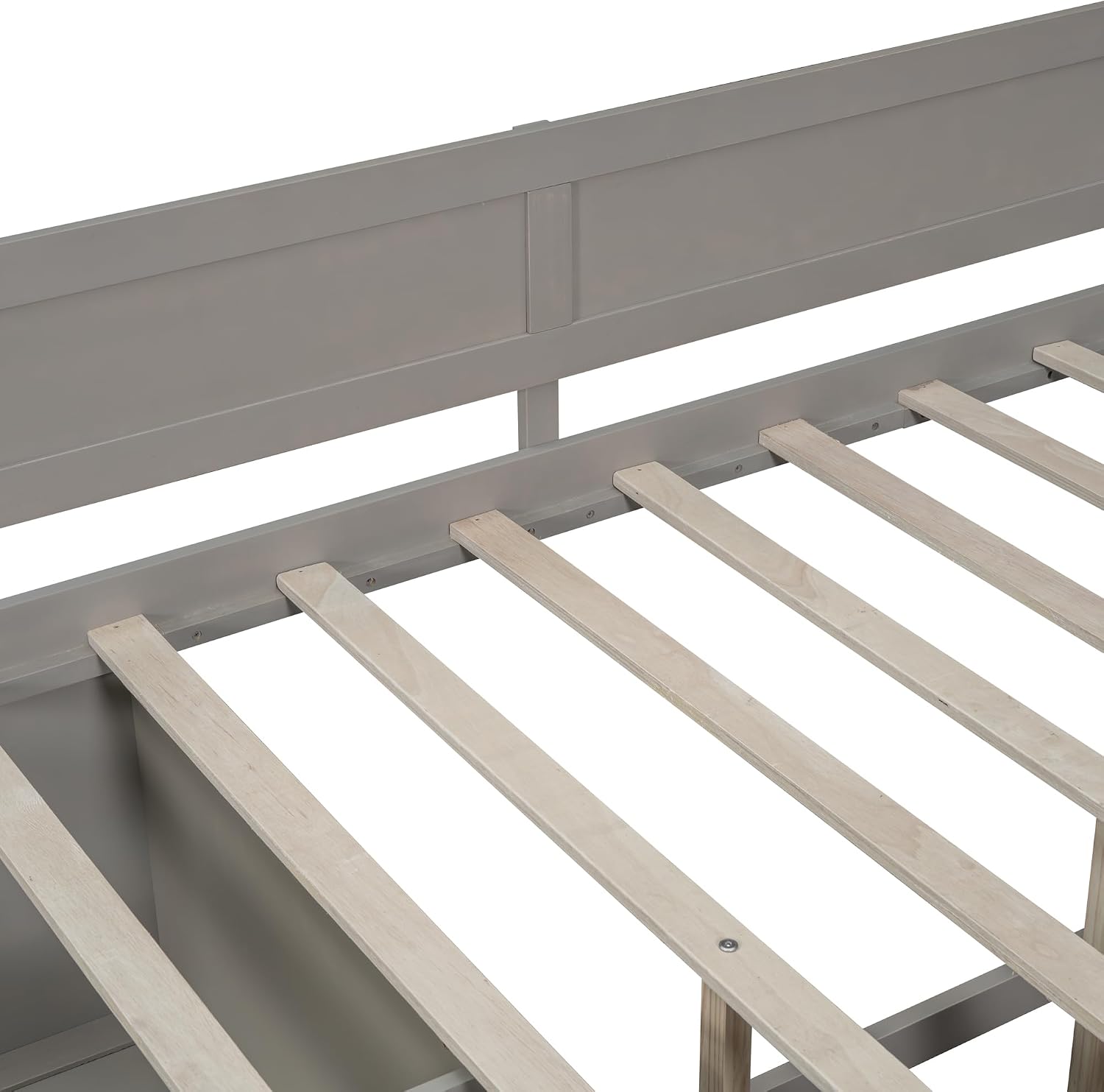 Full Size Daybed with 4 Pull-Out Drawers and 3 Functioning Shelves,Solid Wood Day Bed Frame with Wooden Slats Support for Bedroom,No Box Spring Required (Gray-AB41)