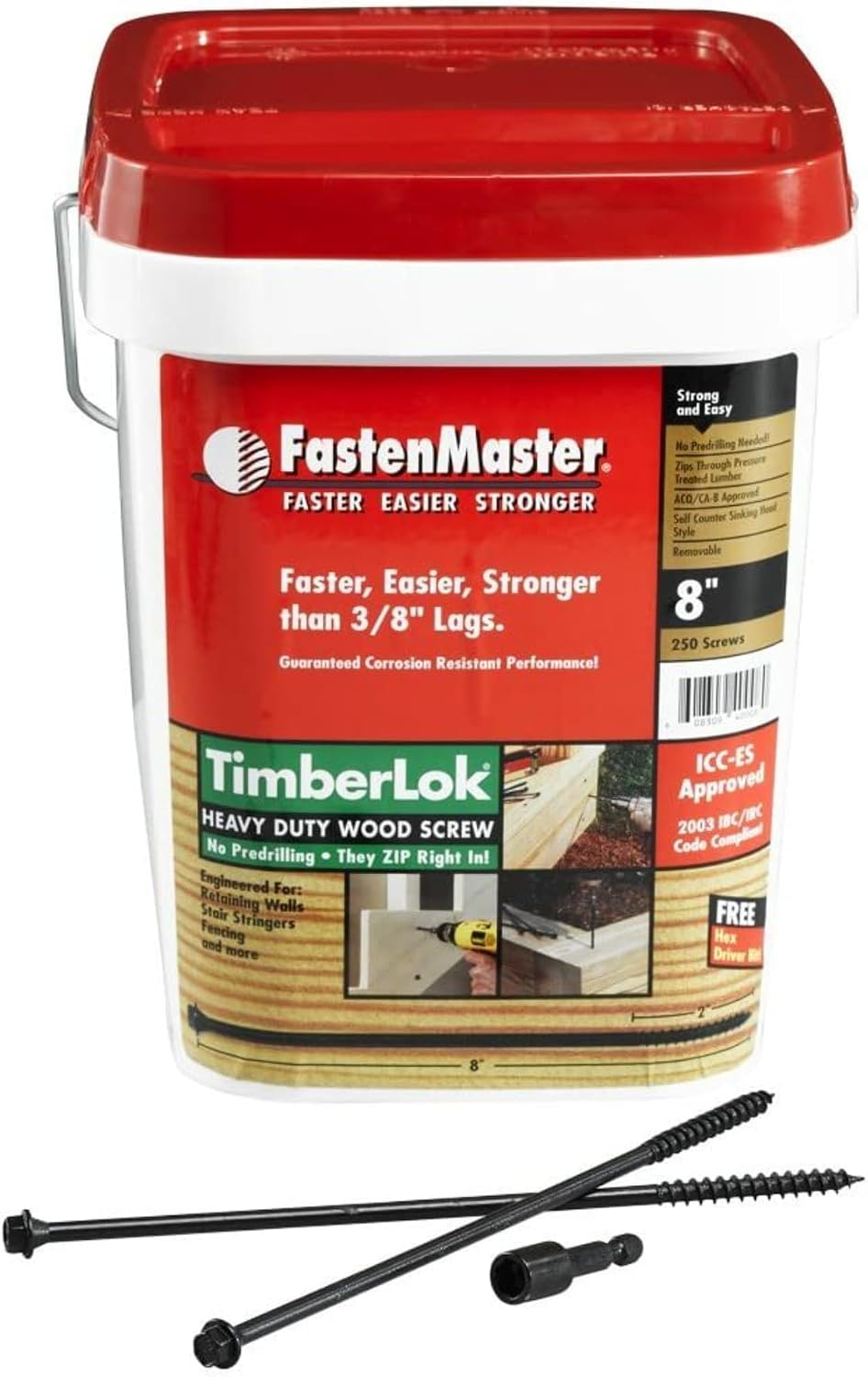 FastenMaster FMTLOK08-250 TimberLOK Heavy-Duty Wood Screw, 8 Inches, 250-Count
