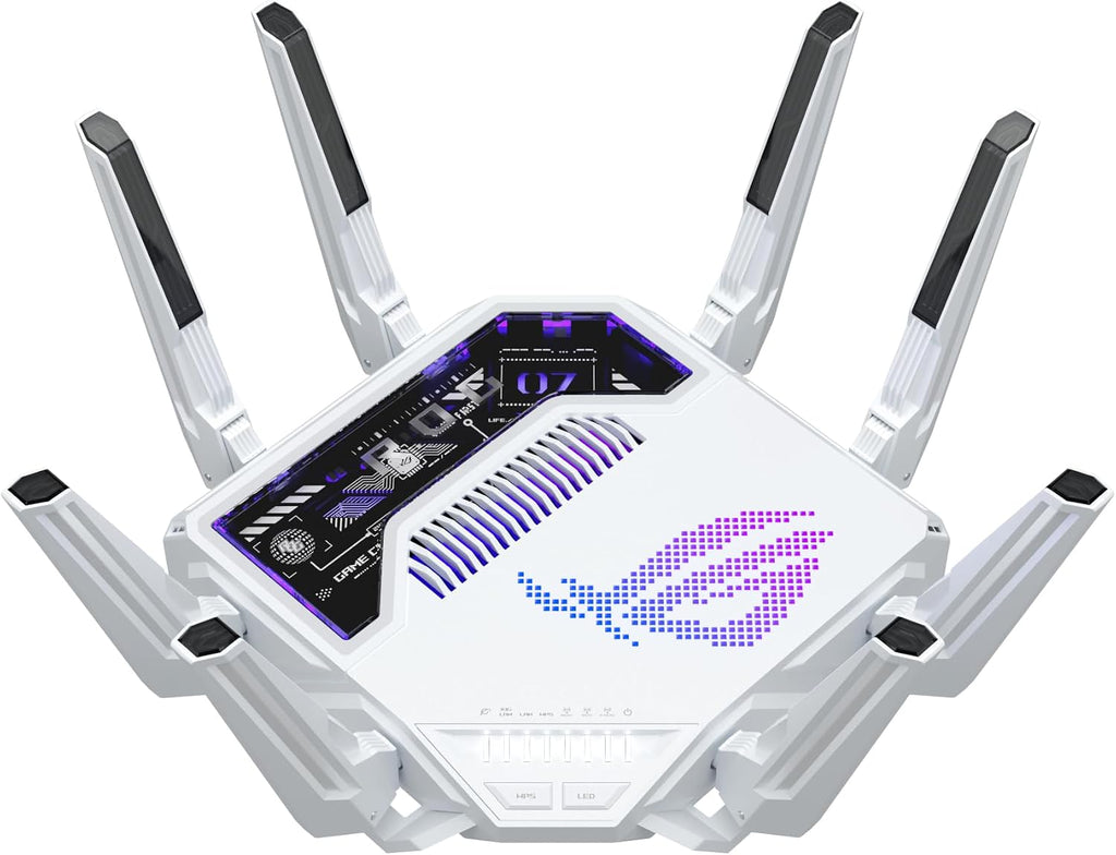 ASUS GT-BE19000AI Tri-Band WiFi 7 (802.11be) AI Gaming Router, 320MHz Bandwidth & 4096-QAM, MLO, Dual 10G Ports, AI Game Boost, Gaming Network, Aura RGB, AiMesh Support, Guest Network Pro