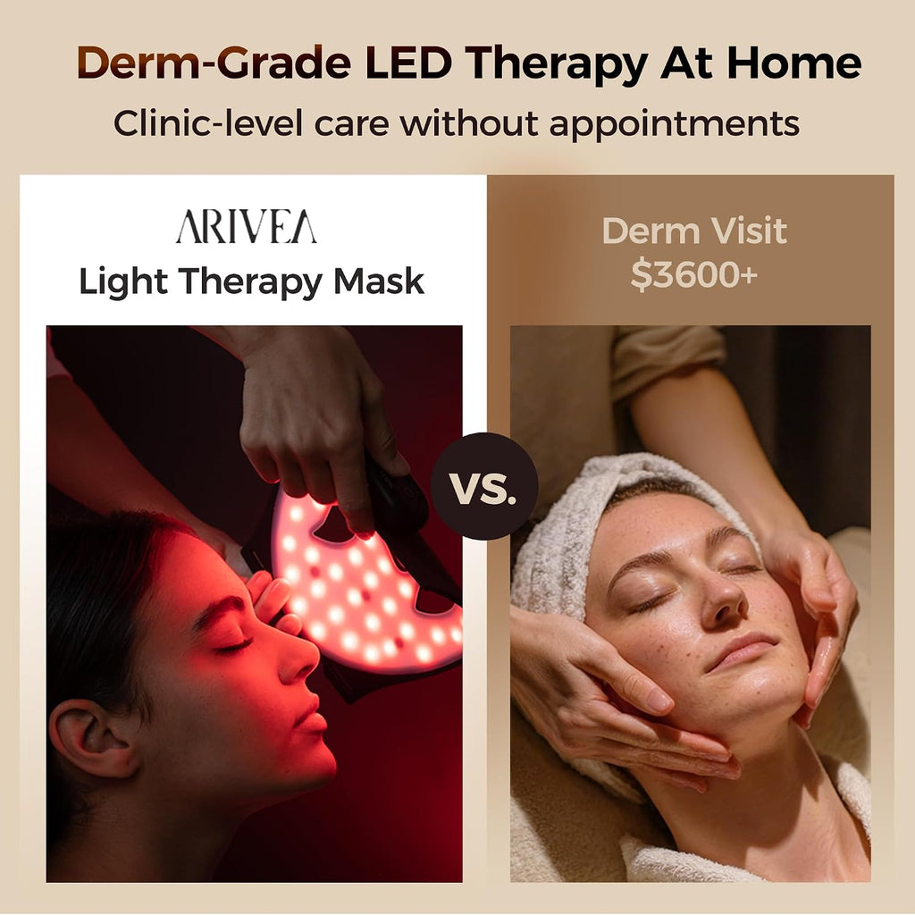 ARIVEA Red Light Therapy Mask for Face – Portable Wireless LED Face Mask with 3 Modes (Red, Blue, Infrared 850nm), Cordless Anti-Aging Light Therapy for Wrinkle Reduction, Acne Care & At-Home Skin