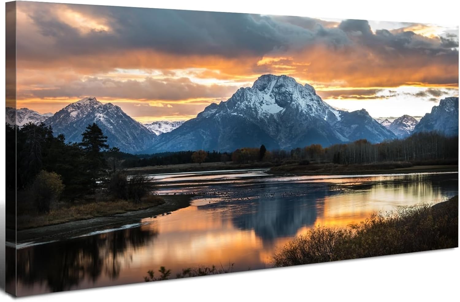 Extra Large Mountain Wall Art for Living Room Sunset Nature Grand Teton Wall Decor National Park Posters Wyoming Snake River Landscape Canvas Prints Artwork for Bedroom Office Home Decoration 35x70'