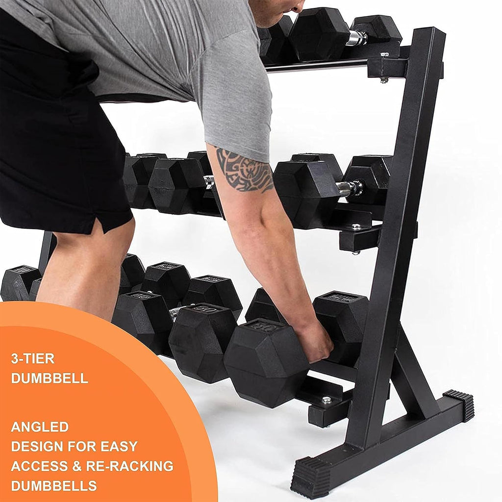 350 lb Weight Dumbbell Set with Rack of 6 Pairs, Rubber Hex Dumbbell with Rack, Hand Weights Set for Women Men, Complete Weight Set Barbell Coated for Exercise Training