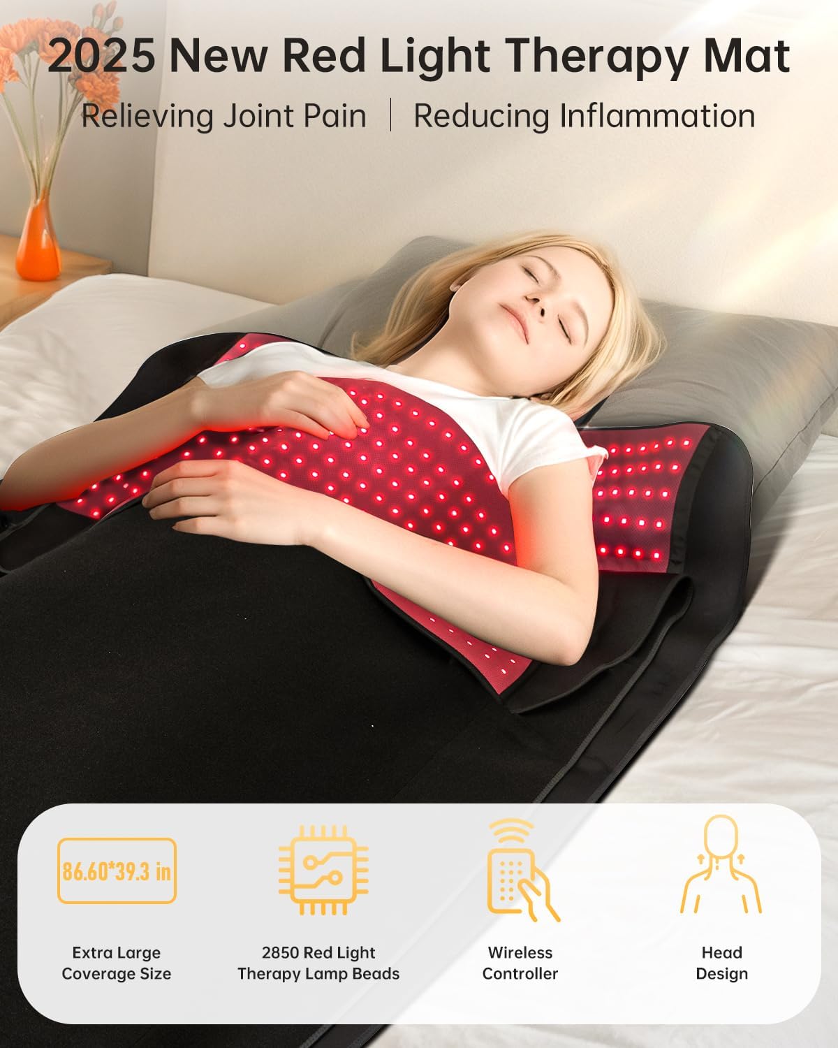 New Red Light Therapy Mat for Full Body with 2850 LEDs, 5 Red Light Modes,5 Gears & 2 Timing Methods for Pain Relief. 86.6' x 39.3' Dual-Wavelength Red Light Therapy Blanket for Home Use