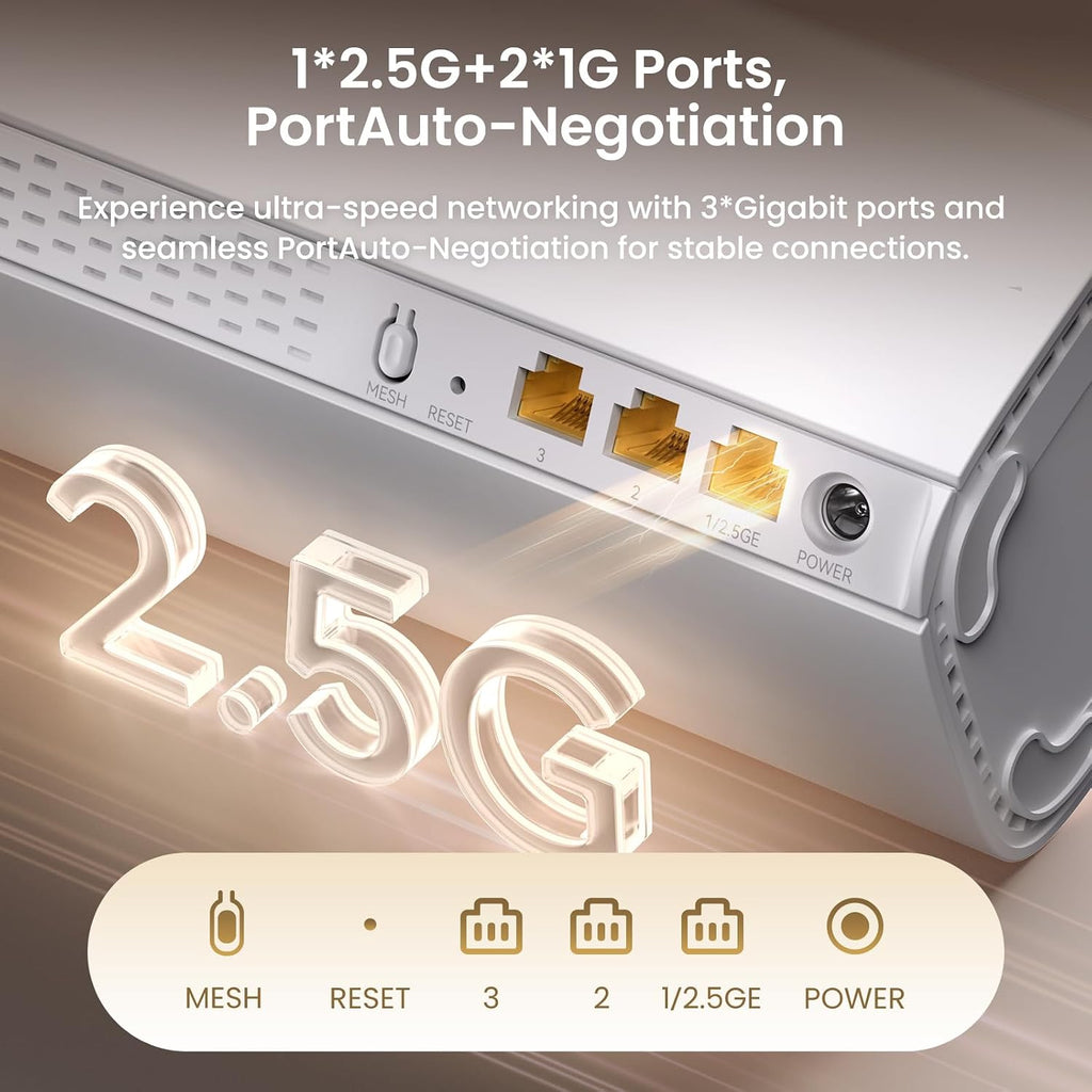 Tenda BE5100 WiFi 7 Mesh WiFi System – Dual-Band Whole-Home Coverage (6,600 Sq. Ft.), 1×2.5G + 2×1G Gigabit Ports, MLO & Ethernet Backhaul for Seamless Roaming, EasyMesh & VPN Ready- ME6 Pro (3-Pack)