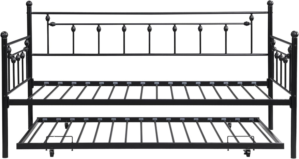 Daybed with Trundle Black,Modern Style and Comfort to Any Bedroom,1 Set of Bed in 1 Carton,Sturdy System