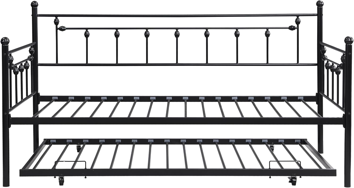 Daybed with Trundle Black,Modern Style and Comfort to Any Bedroom,1 Set of Bed in 1 Carton,Sturdy System