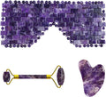 Amethyst Jade Roller Gua Sha Board for Face Lifting Natural Purple Crystal Eye Mask Facial Skin Care Tool,3in1 Set-Pu-VL