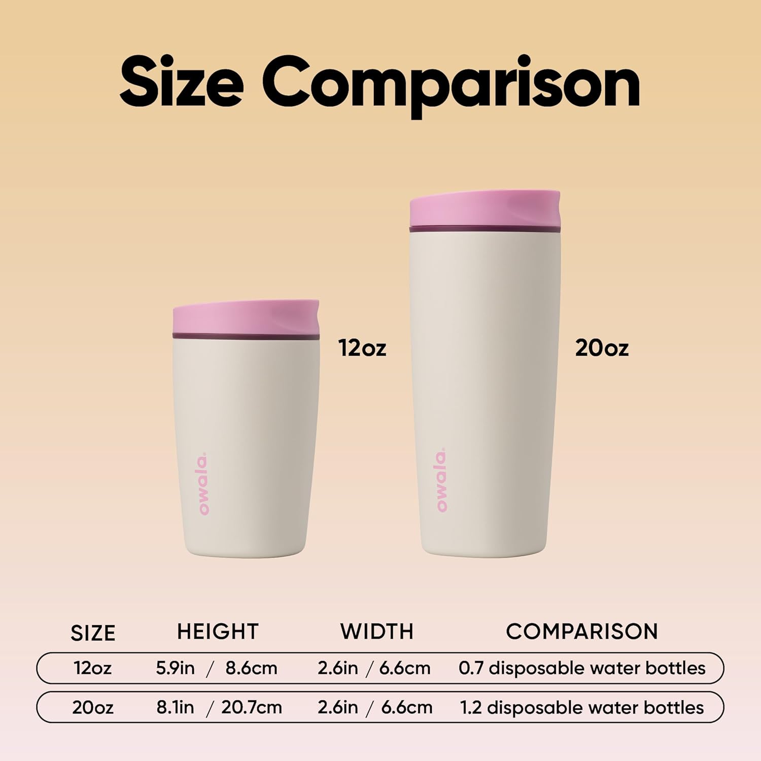 Owala SmoothSip Slider Insulated Stainless Steel Coffee Tumbler, Reusable Iced Coffee Cup, Hot Coffee Travel Mug, BPA Free 12 oz, Pink/Tan (Daybreak) (Pack of 8)