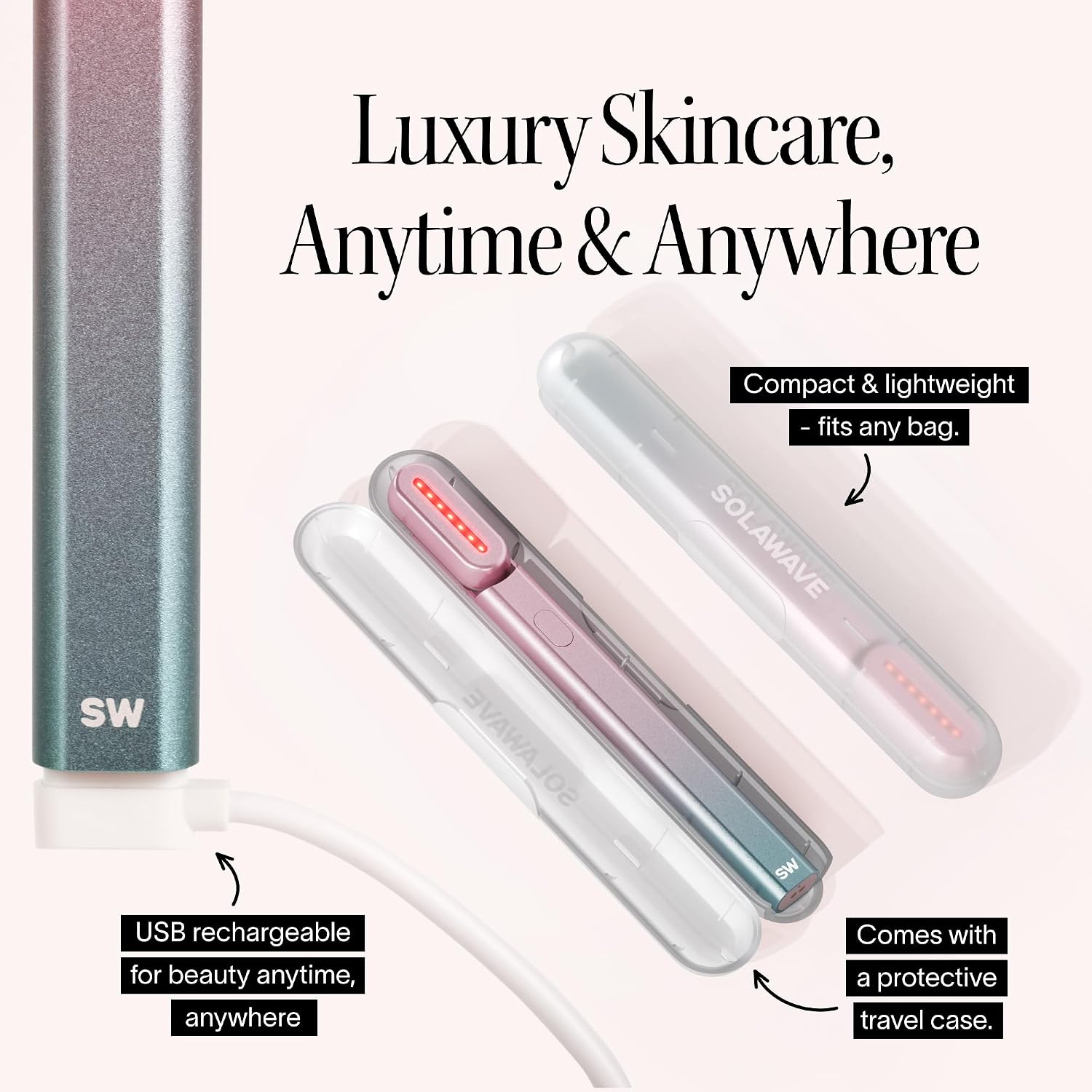 Solawave 4-in-1 Red Light Therapy Wand for Face & Neck | Beauty Device with Galvanic Current, Massager & Warmth | Anti-Aging, Wrinkle Reduction, Skin Tightening, Depuffing & Rejuvenation (Ombre)