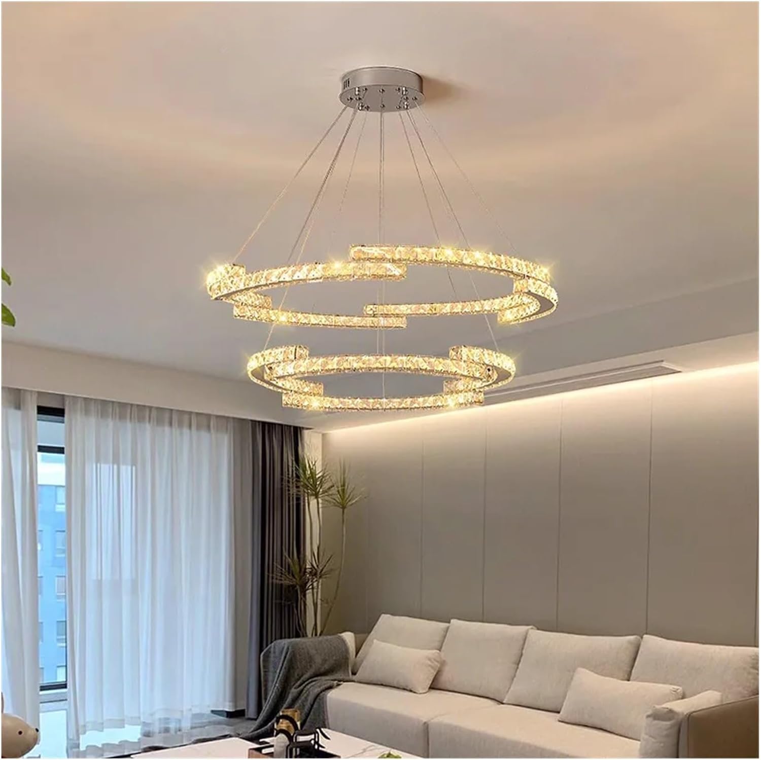 Modern Chandelier, Modern Lustre Crystals Led Pendant Lights Luxury Foyer Hanging Chandelier Light Home Steel Circle Luminarias Lamp Fixtures(Oval L120cm,Warm Light)