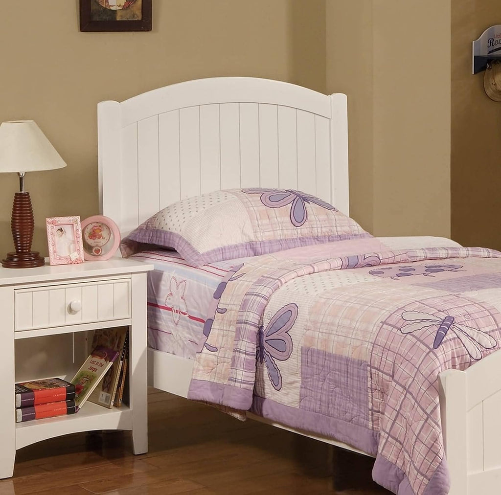 Bed Twin Frame | White Color Twin Size Bed Youth Bedroom Furniture Vertical Lines Carved Headboard Plywood