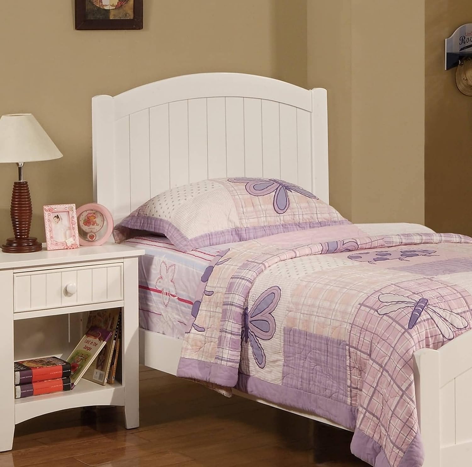 Bed Twin Frame | White Color Twin Size Bed Youth Bedroom Furniture Vertical Lines Carved Headboard Plywood
