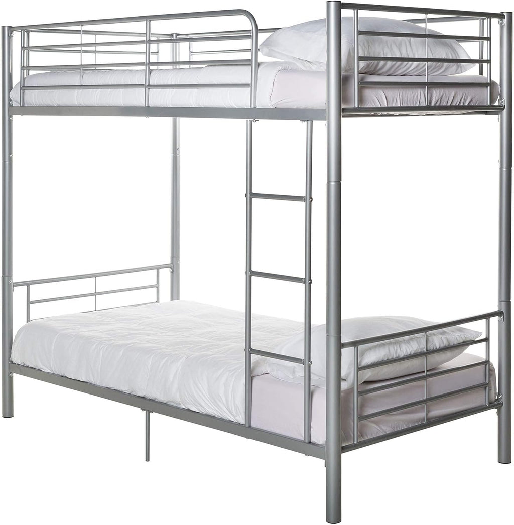 Walker Edison Elodie Urban Industrial Twin Over Twin Metal Bunk Bed, Twin Over Twin, Silver