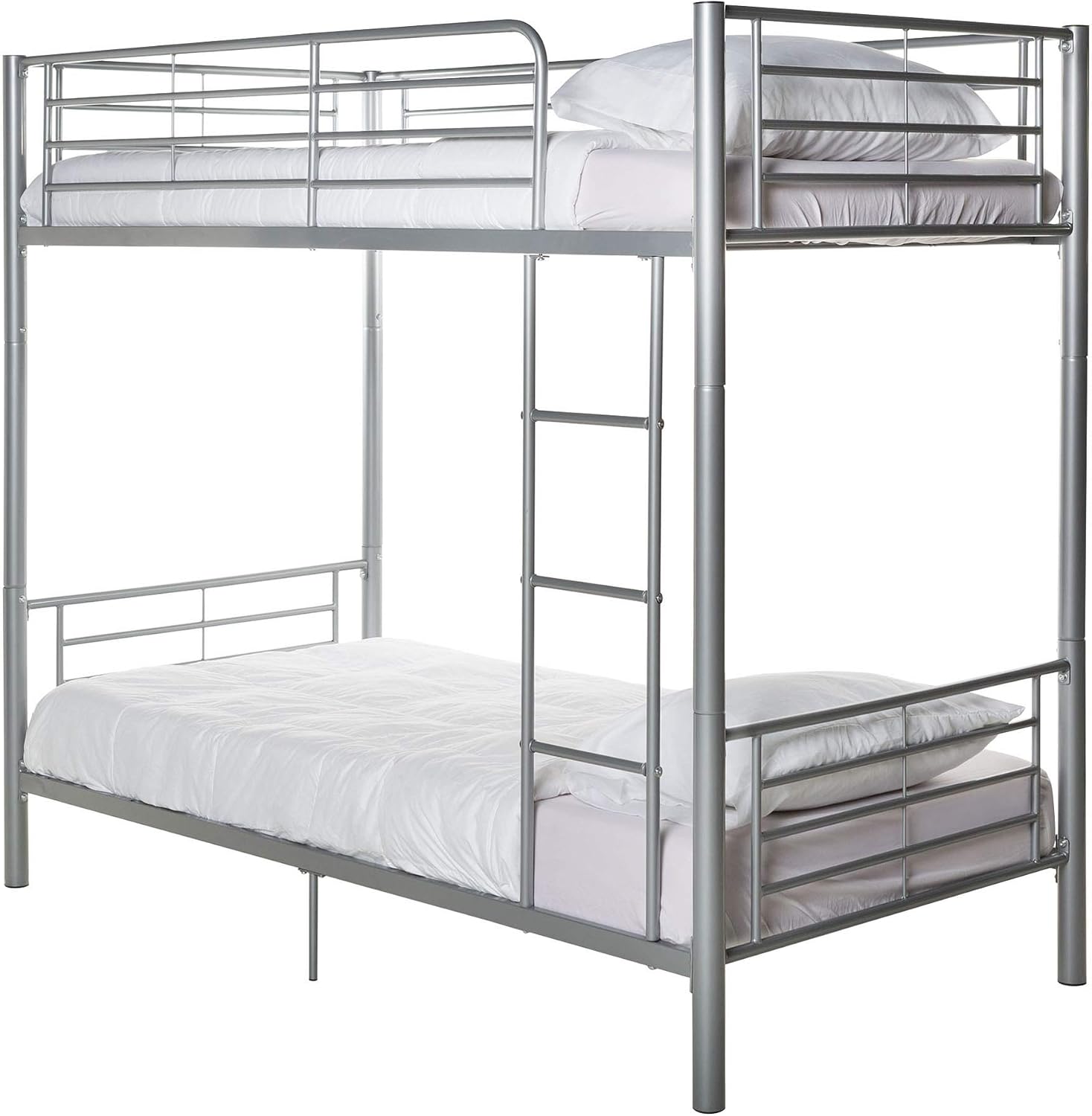 Walker Edison Elodie Urban Industrial Twin Over Twin Metal Bunk Bed, Twin Over Twin, Silver