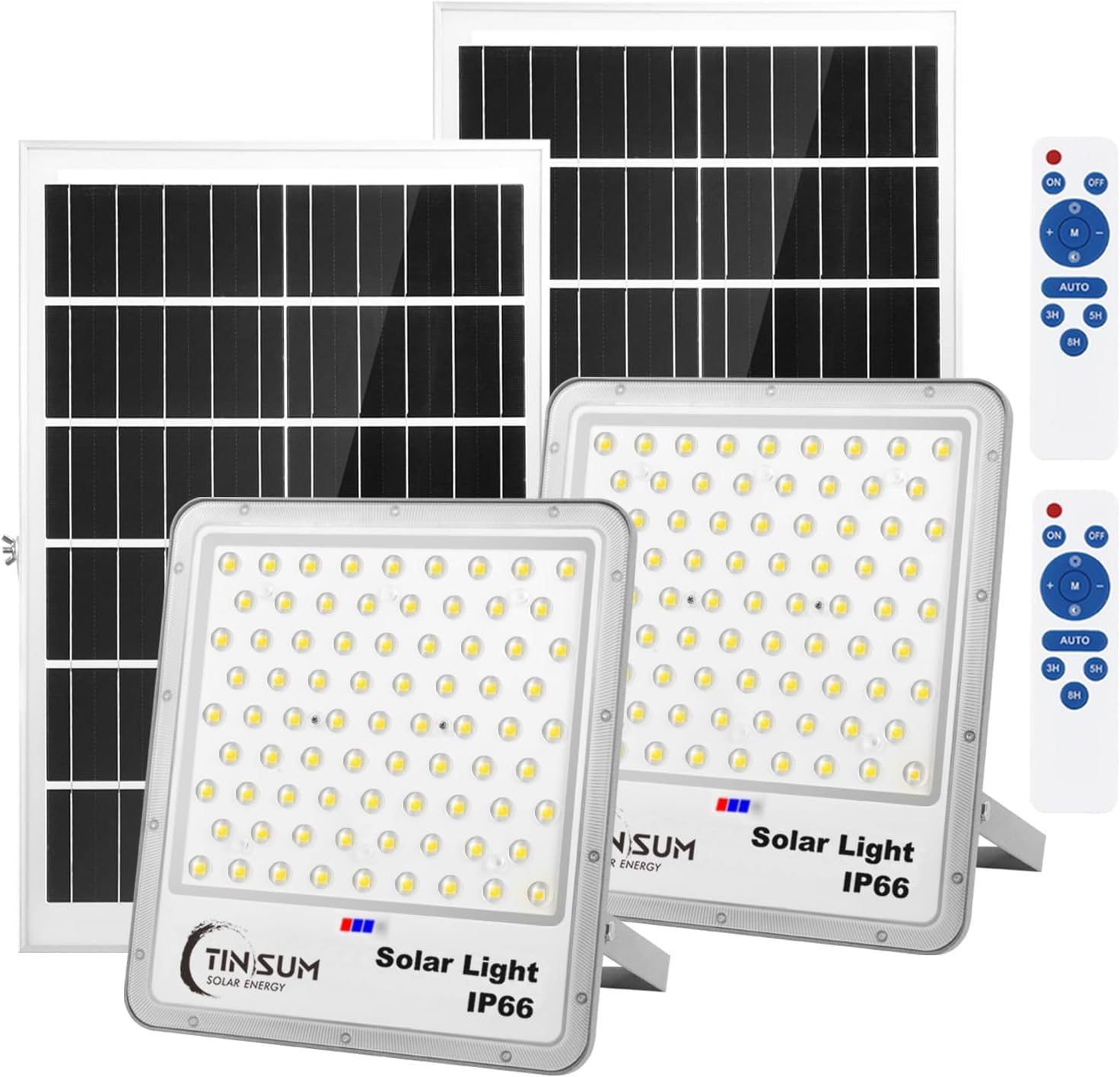 TINSUM Solar Flood Lights Outdoor, 2 Pack 600w Solar Street Light IP67 Waterproof 32000LM White LED Dusk to Dawn Security Commercial Lighting for Parking Lot,Stadium,Patio,Barn,Garage,Pathway