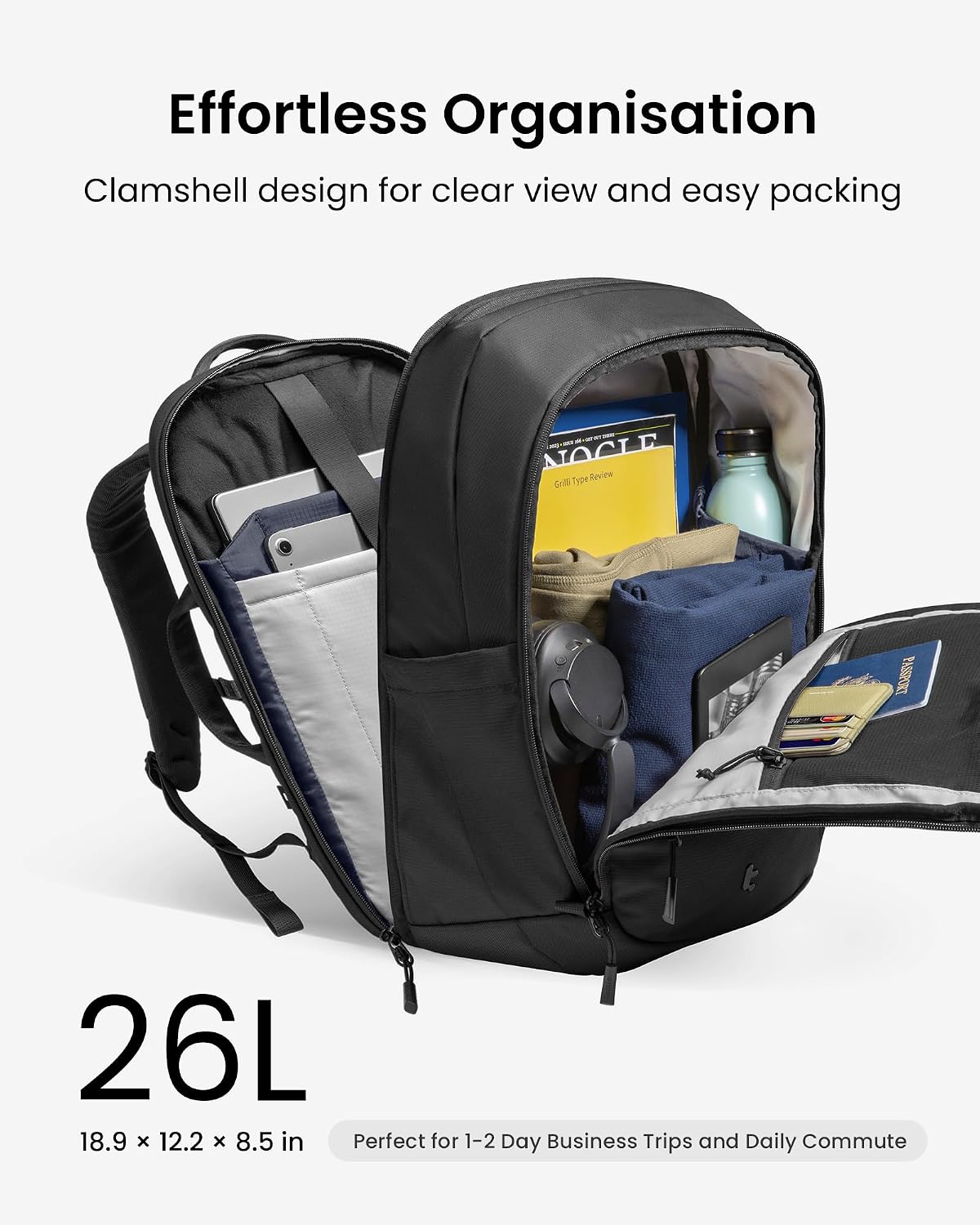 tomtoc Laptop Backpack 26L, Large Business Work Bag Fits 15.6-16 Inch Laptop, Water-Resistant Durable Computer Travel Backpack for Business Trip, Weekend Getaway