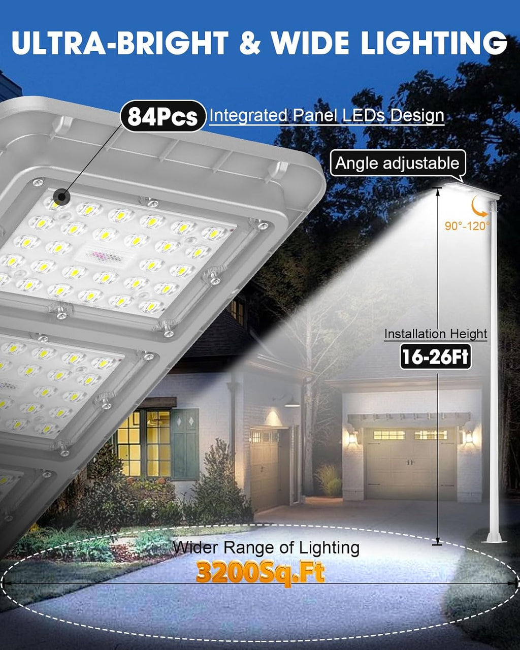 12000W Solar Street Light Outdoor, 3200 Sq.Ft Super Bright LED Flood Light with Motion Sensor, IP67 Waterproof Dusk to Dawn Security Light for Parking Lot Yard Farm Barn Commercial Area Garage