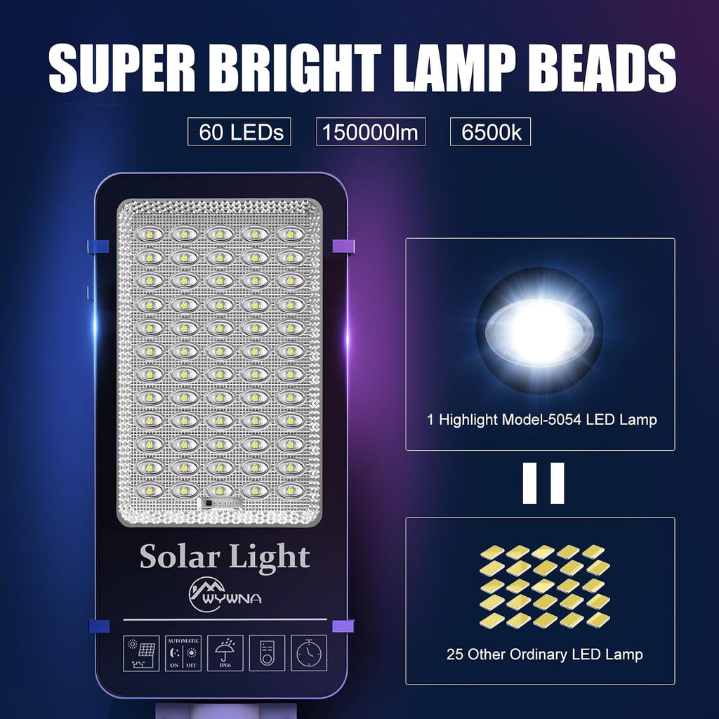 WYWNA 10000W Solar Street Lights Outdoor, Super Bright Commercial Solar Security Light with Remote, Dusk to Dawn Waterproof Lighting for Parking Lot, Driveway, Garage & Farm
