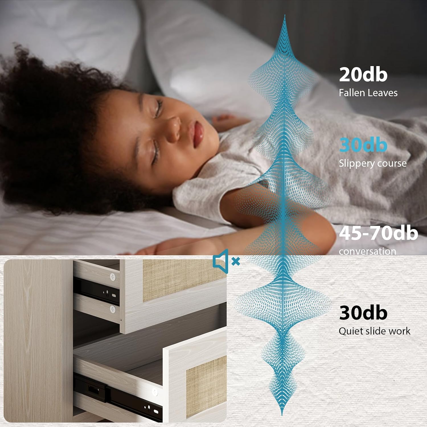 LubanNese 23.6' Nightstand Set of 2, Boho Wooden Bedside Table with Charging Station for Bedroom, Farmhouse Rustic Large Wide Night Stands with 2 Soft Close Drawers, Beige Ash