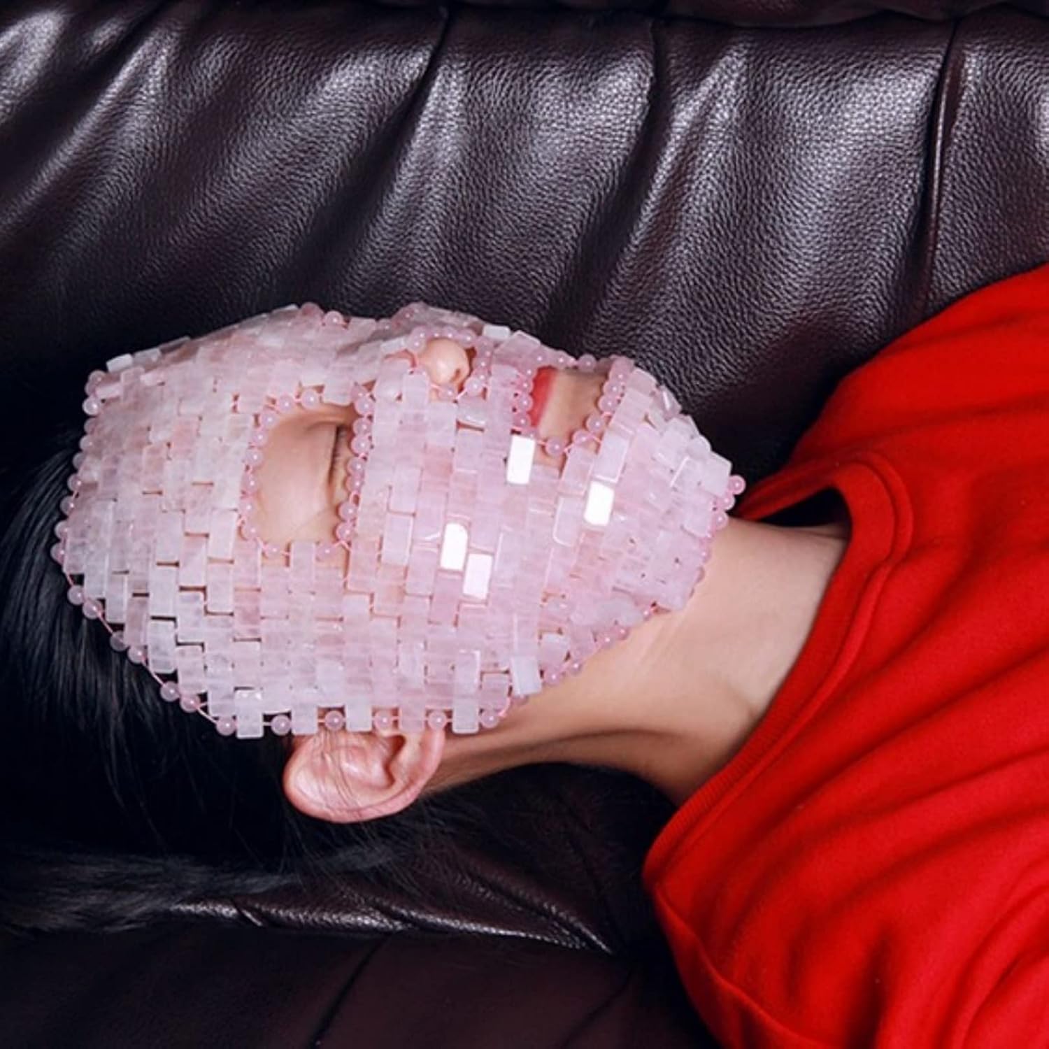 Rose Quartz Mask Cold Therapy Face Mask Reusable Jade Ice Sleeping Mask Beauty Skincare Massage Tool for Depuffing Anti-aging Dark Circles (Color : Pink Crystal)