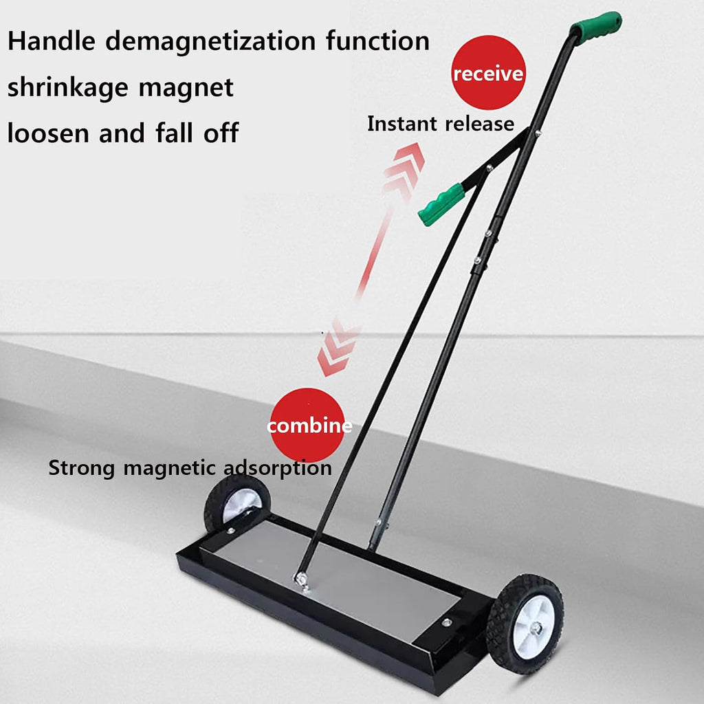 24In /36In Rolling Magnetic Sweeper with Wheels, 2200Gauss Magnetic Pickup Tool with Handpull Demagnetization, 55-75 Lbs Load Capacity, 180° No Blind Spots Pick Up,for Na(24In)
