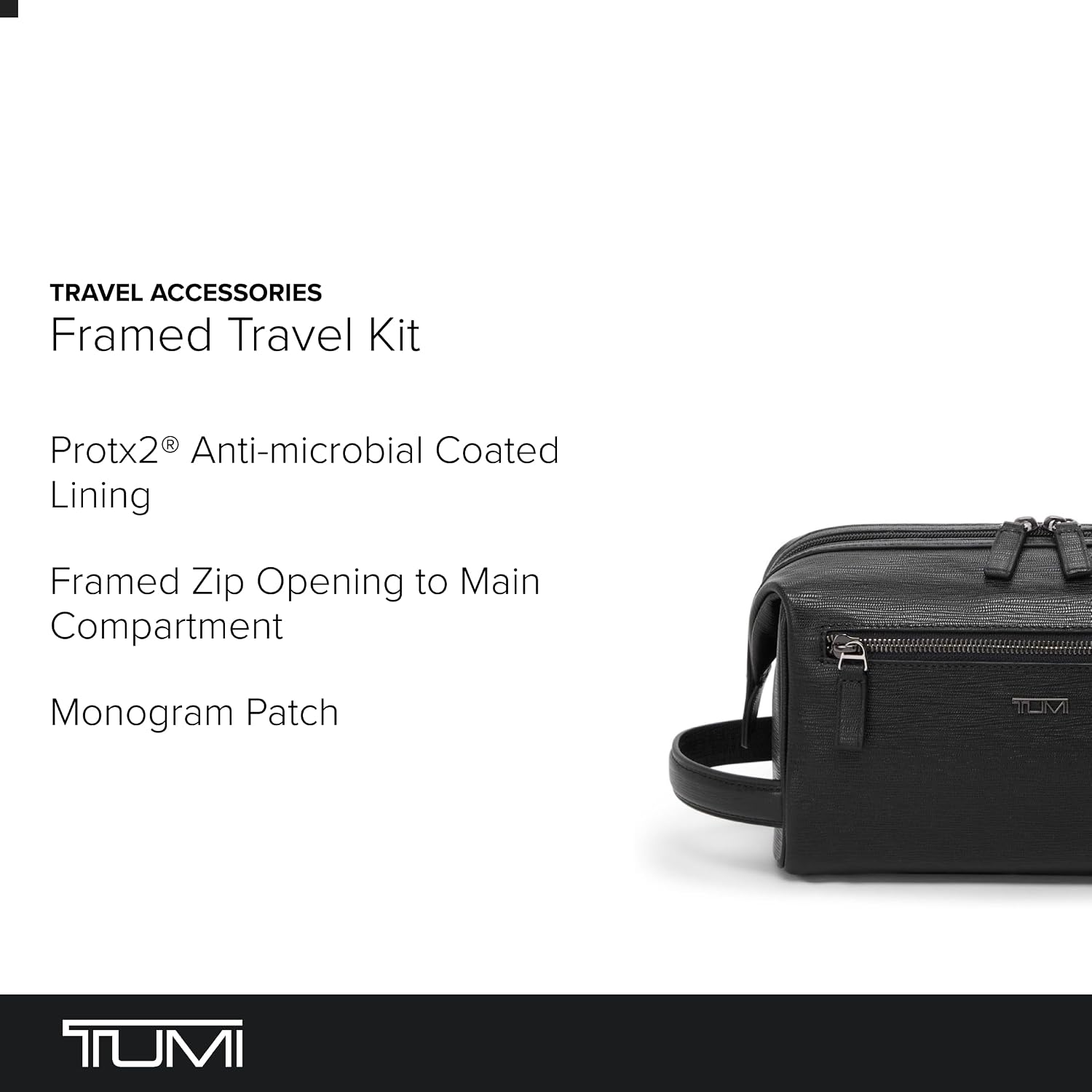 TUMI - Travel Accessories Dopp Kit - Men's Travel Essentials Framed Toiletry Bag - Black Emobossed Leather