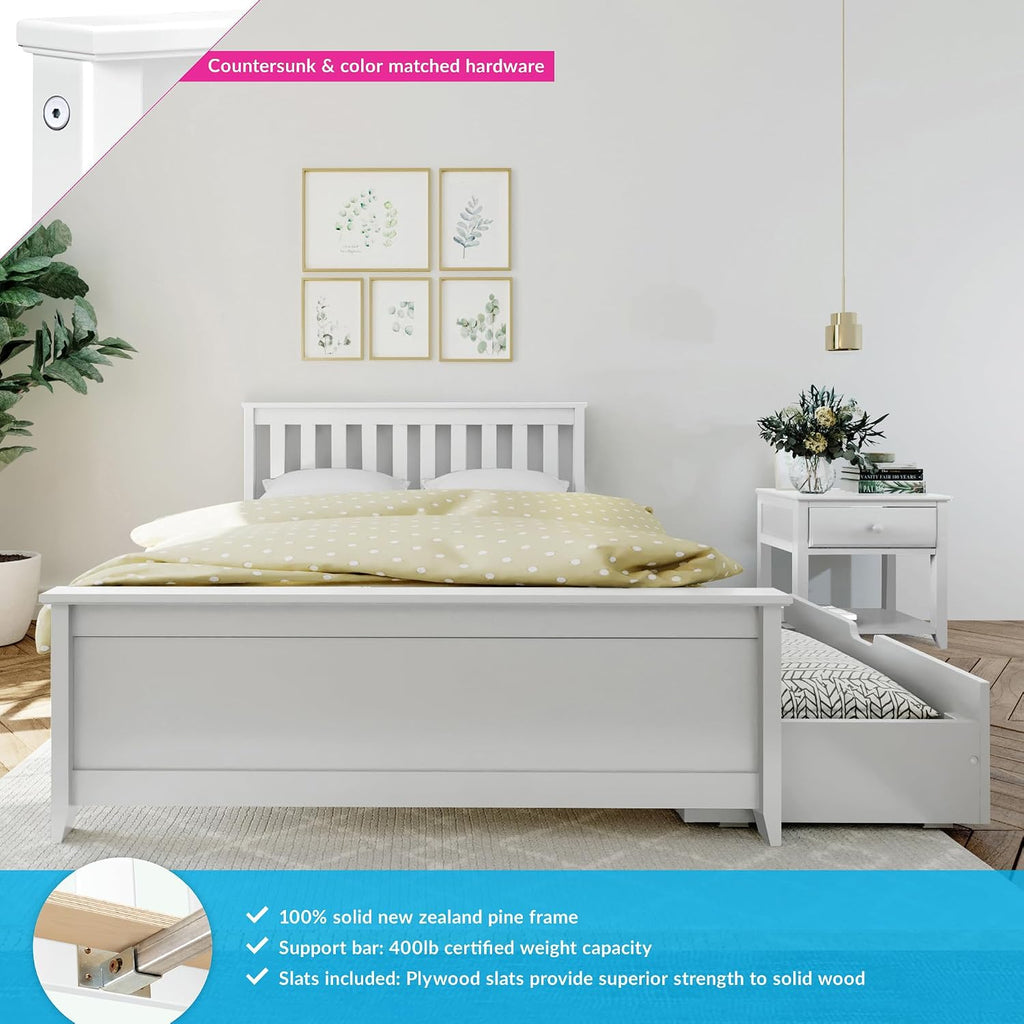 Max & Lily Classic Full Bed, Slatted Headboard, with Storage Drawers, White