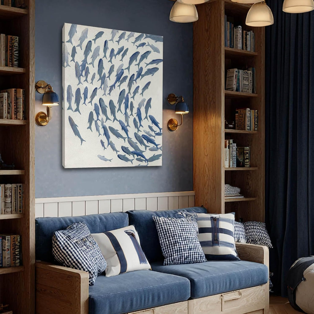 CHUDANHAO Blue and White Wall Decor Animal Decorative Paintings Fish Canvas Wall Art 30'x40' Office Decorations Artwork for Bedroom