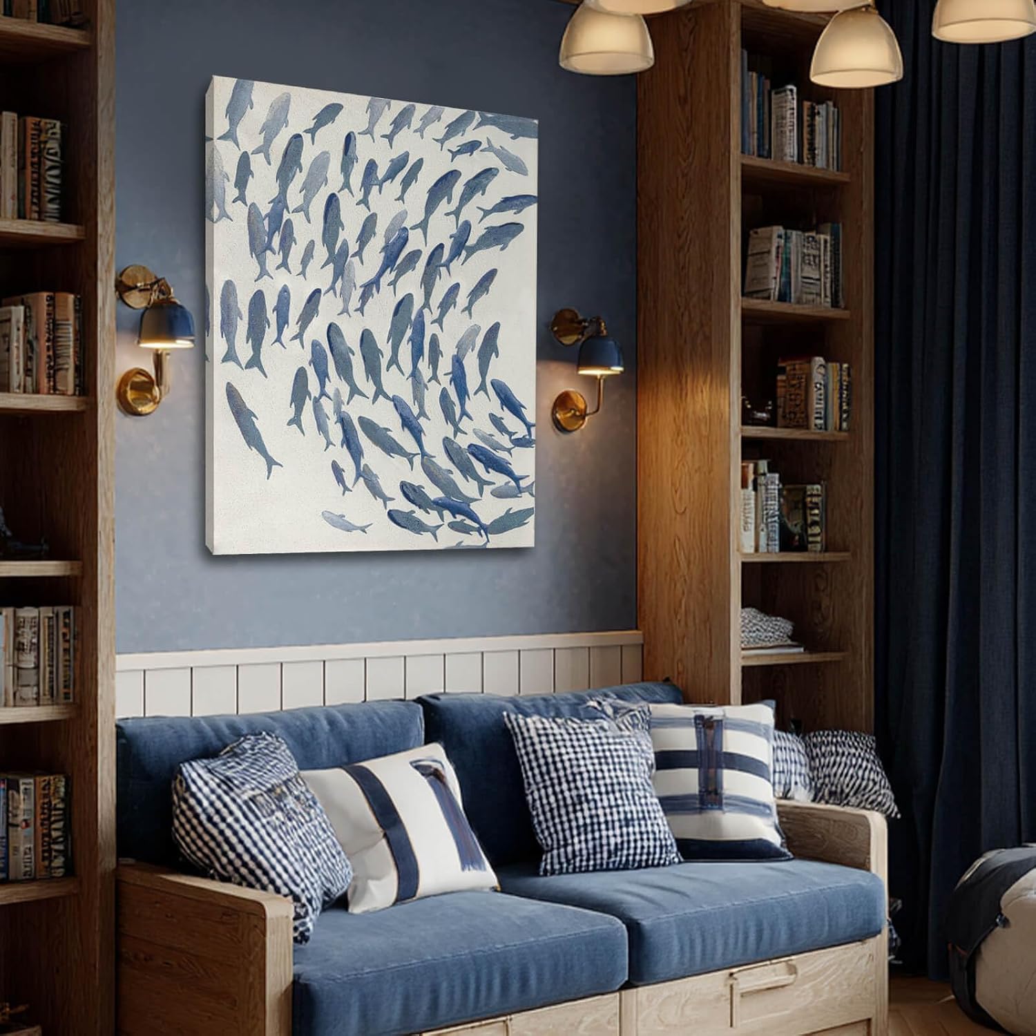 CHUDANHAO Blue and White Wall Decor Animal Decorative Paintings Fish Canvas Wall Art 30'x40' Office Decorations Artwork for Bedroom