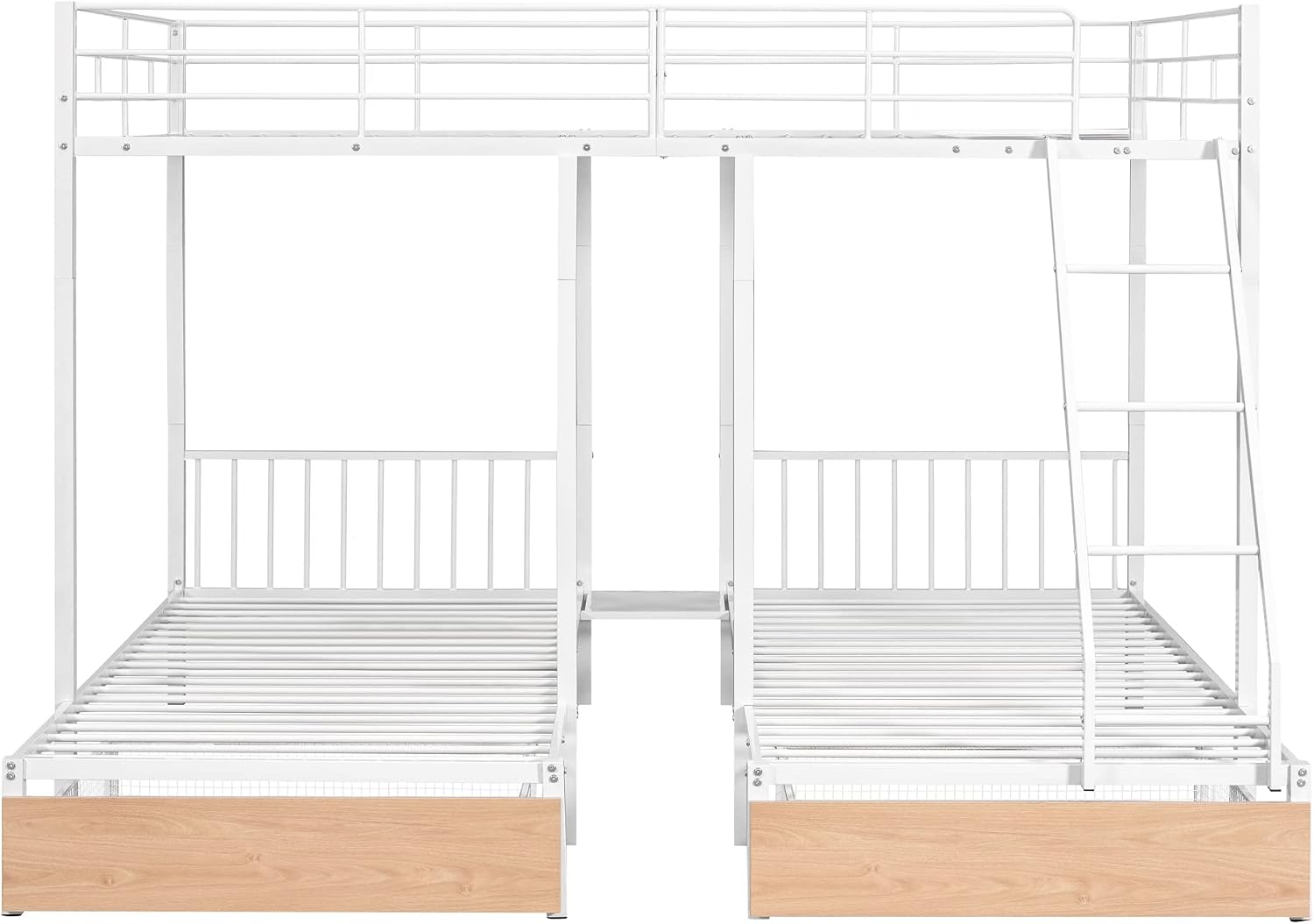 DEINPPA Triple Bunk Bed with Drawers, Can Be Separated into 3 Beds, Full Over Twin & Twin Bunk Bed,Metal Bed for Adult Kids Student Dormitory Bedroom Furniture Set, White