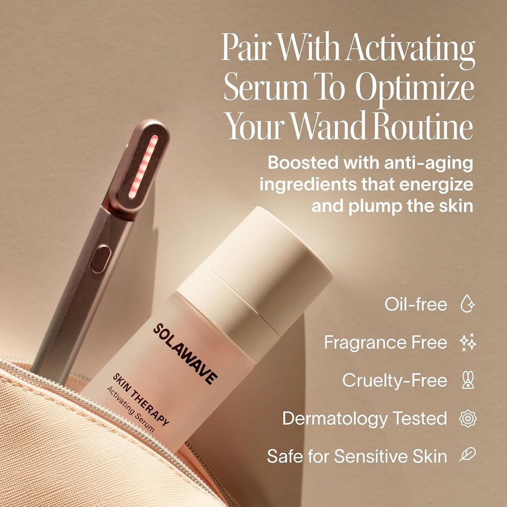 Solawave 4-in-1 Red Light Therapy Wand + Activating Serum | LED Skincare Device for Face & Neck | Facial Tool with Galvanic Current, Massage & Therapeutic Warmth | Reduces Appearance of Fine Lines