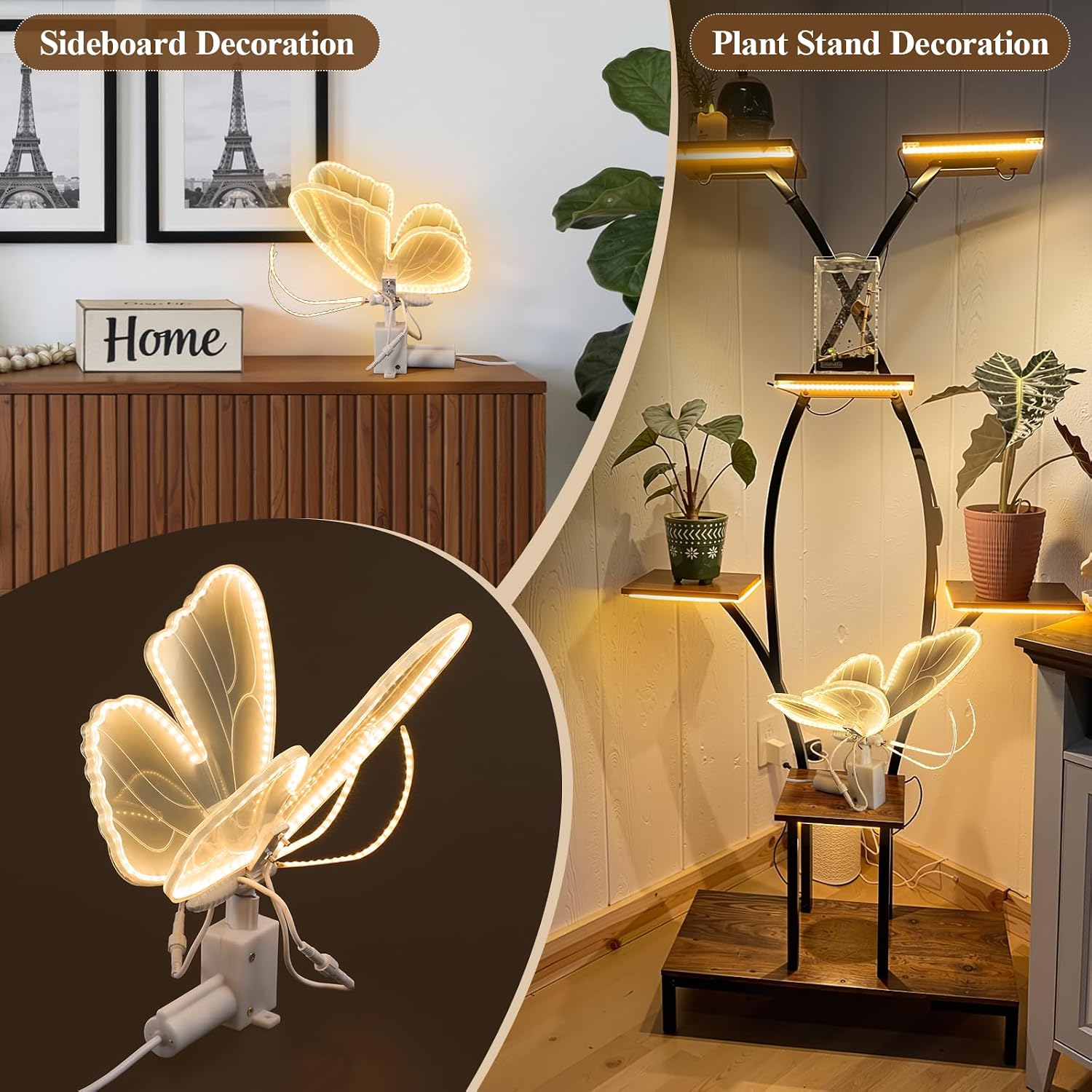 LED Moving Butterfly Light Decoration: Electric Wings Lamp for Wedding - Light Up Table Centerpiece & Wall Decor with Movement - Tying for Birthday Cake Party Baby Shower Christmas Tree (2, 9.8 inch)