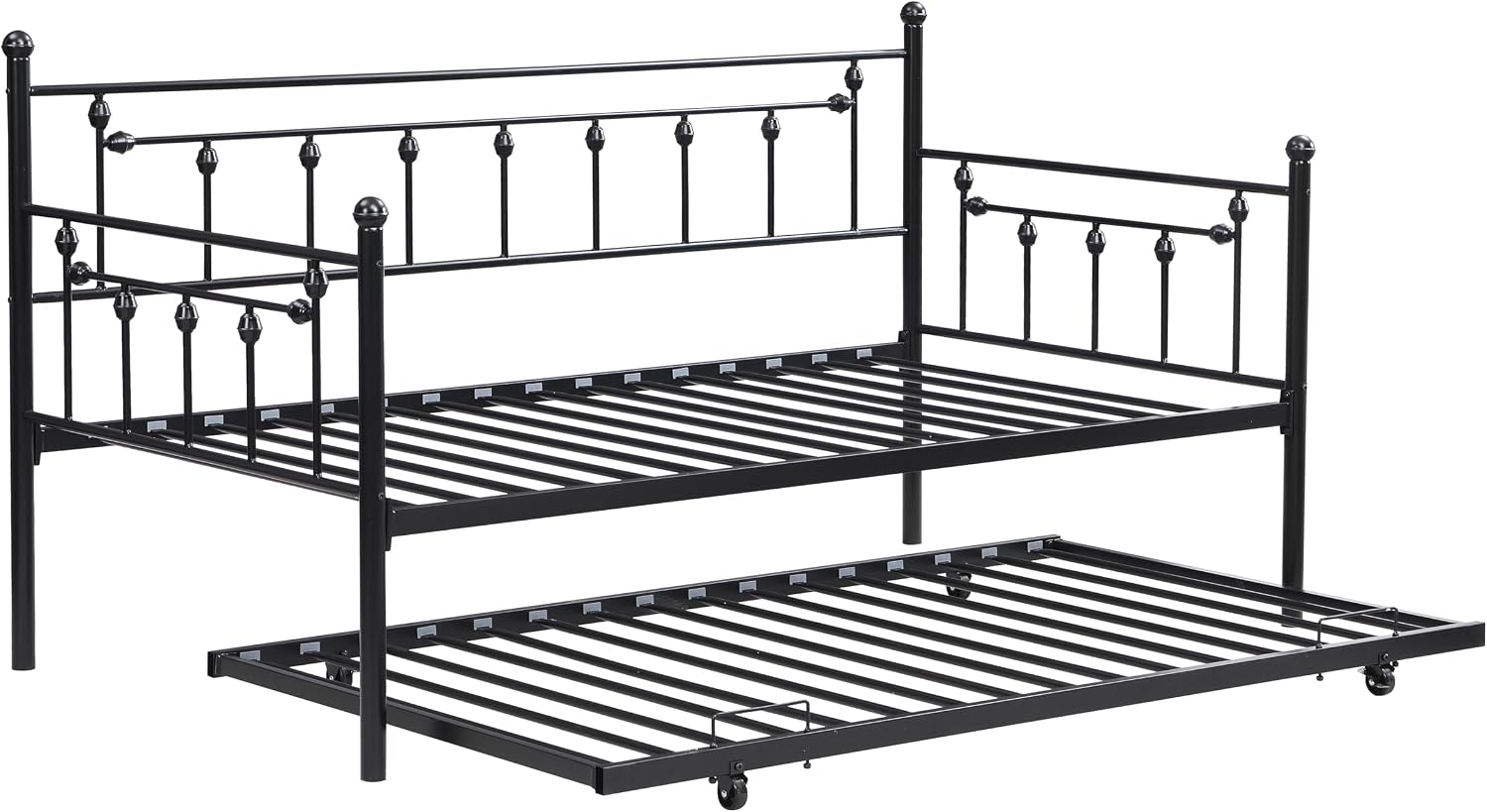 Daybed with Trundle Black,Modern Style and Comfort to Any Bedroom,1 Set of Bed in 1 Carton,Sturdy System