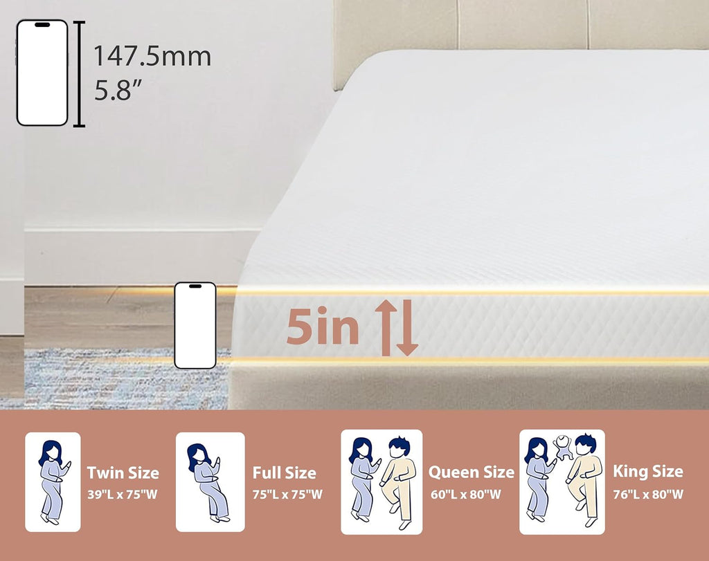 MKDLUFEI 5 Inch California King Memory Foam Mattress, Cool Gel, Medium Firm, White