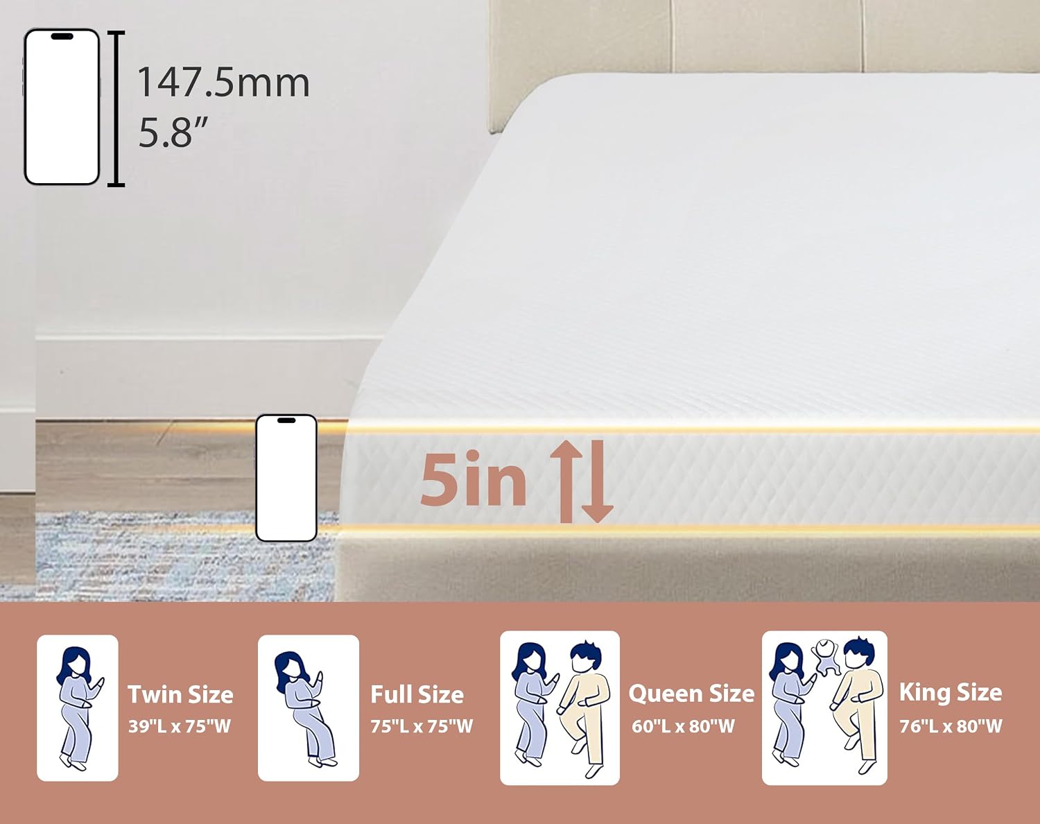 MKDLUFEI 5 Inch California King Memory Foam Mattress, Cool Gel, Medium Firm, White