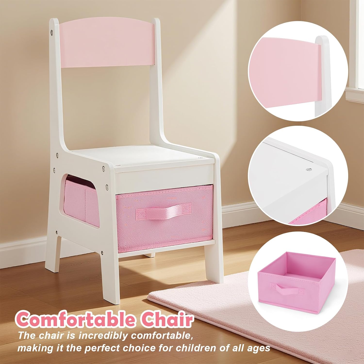 JOYLDIAS Kids Vanity Set with Lights, Pink Girls Vanity with Mirror and Chair, 2-in-1 Toddler Makeup Vanity Desk with 2 Drawers, Storage Cabinet & Shelves, Dressing Table for Kids Ages 3+