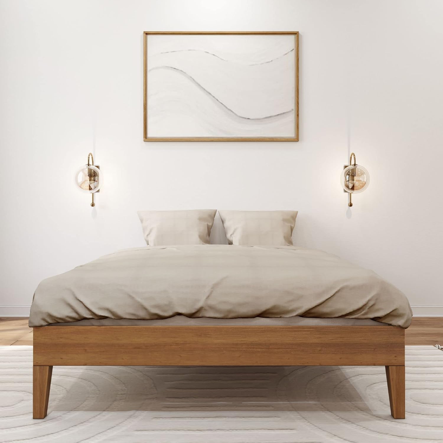 Plank+Beam Solid Wood Platform Bed Frame, Strong Wood Slat Support, No Box Spring Needed, Easy Assembly, Pecan, Full