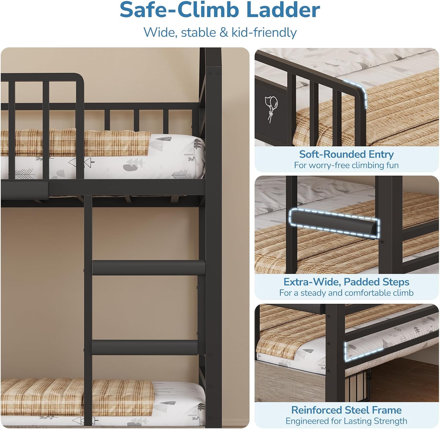Twin Bunk Bed for Kids with 6 Storage Drawers, Montessori Bookshelf, House Shaped Bed with Globe String Lights and USB Ports, Metal Low Bunk Bed Twin Over Twin with Safety Guardrail and Ladder, Black