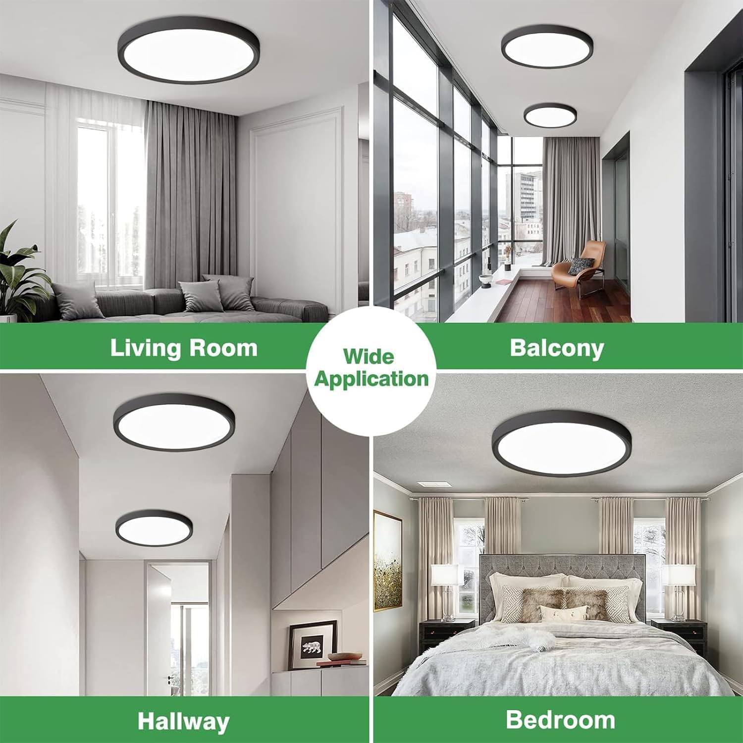12 Inch 12PK Dimmable LED Flush Mount Ceiling Light,2700K/3000K/4000K/5000K/6000K CCT Selectable, Round Flat Panel Ceiling Lamp for Bedroom/Bathroom/Living Room (Black, 12' 12PK)