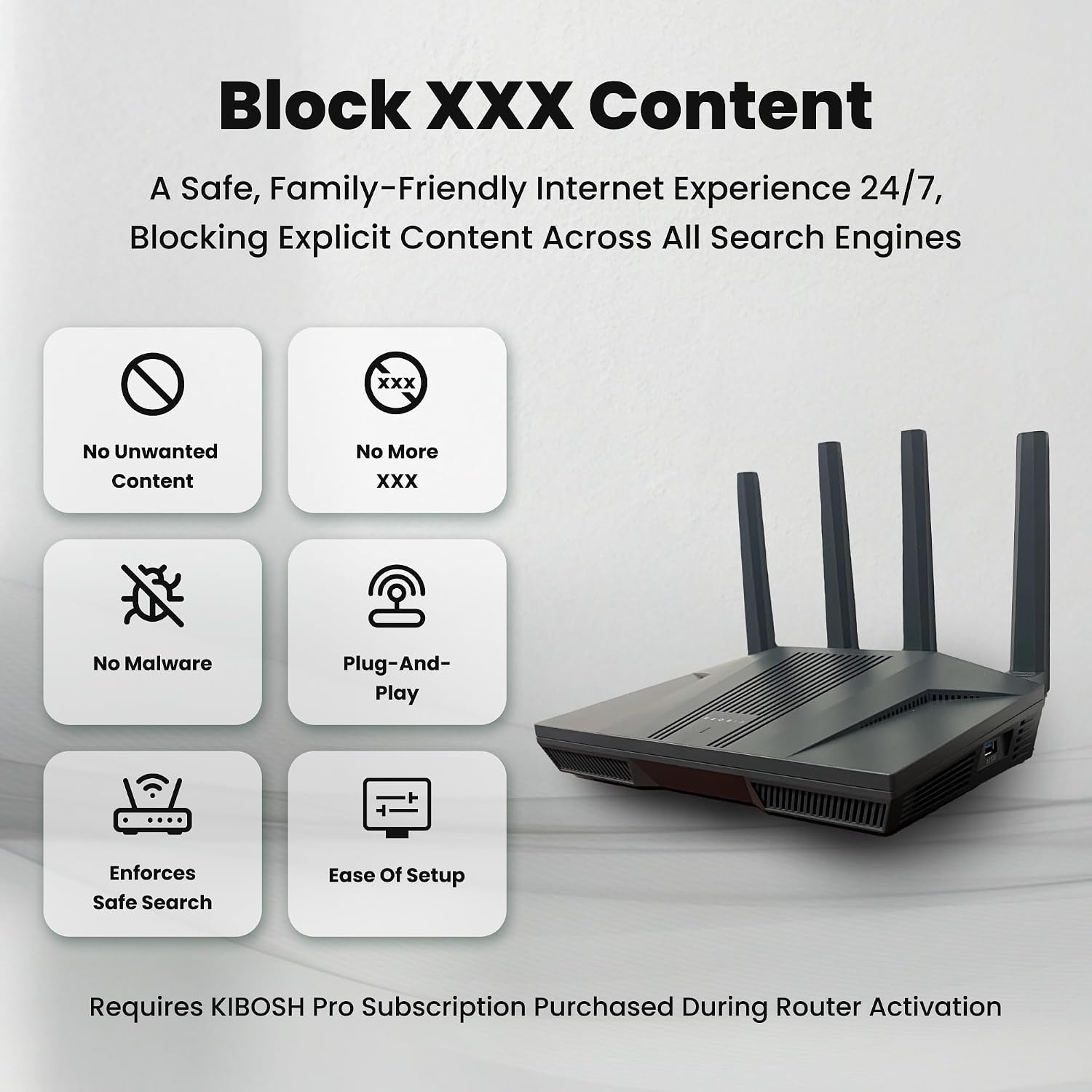 Kibosh 3.0 Family Internet & Advanced Parental Controls Now w/t Mobile (iOS/Android) - Malware, Bandwidth, GPS, History, SafeSearch. Powerhouse WiFi 6 Router w/t Quad-core CPU + 2.5G WAN/LAN!