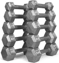 WF Athletic Supply Cast Iron Dumbbell Set, Solid Hexagon Grey Dumbbell Set, Strength Training Free Weights for Women & Men