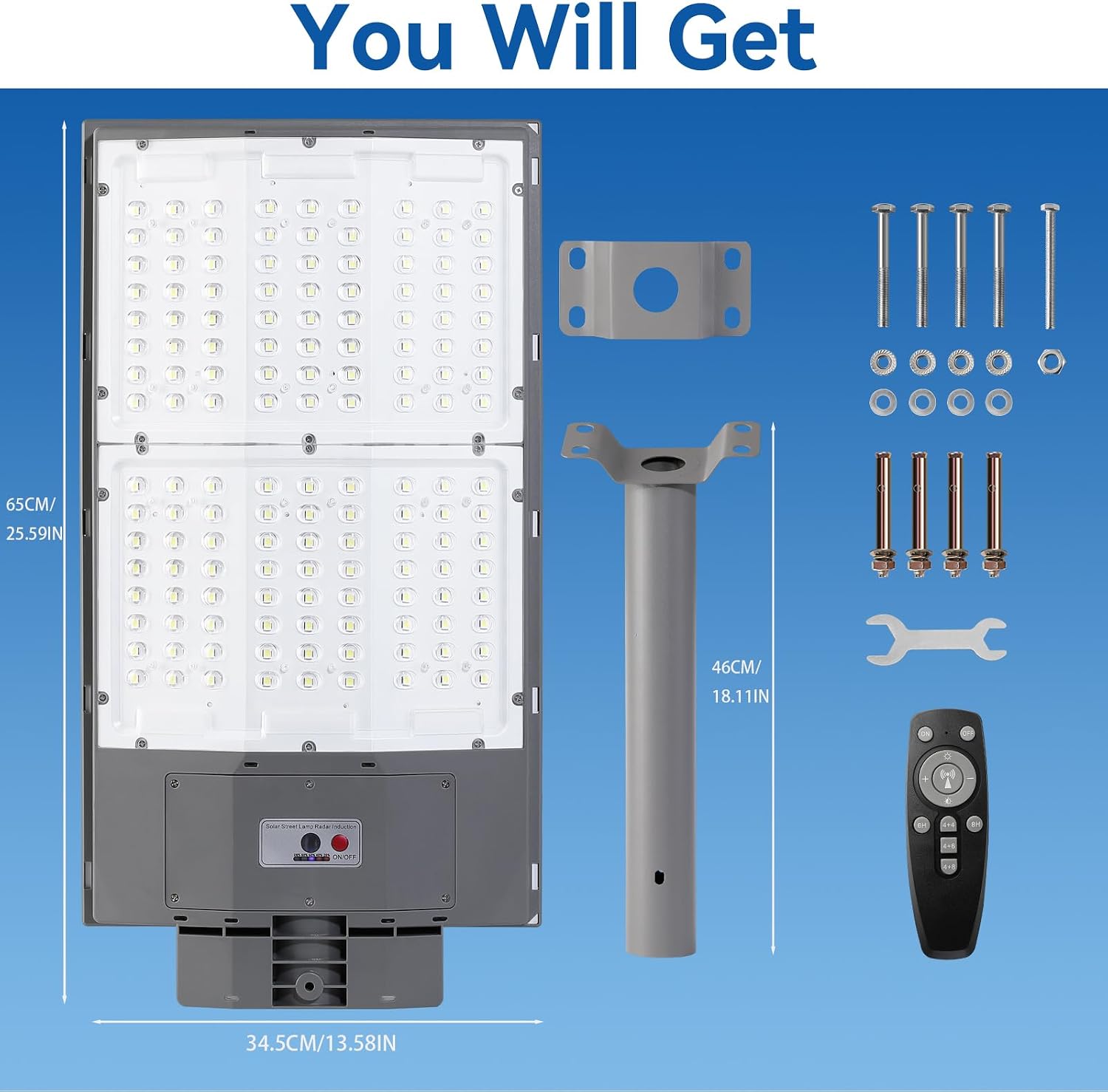 2PCS 10500W Solar Street Light, 650000LM 7000K Commercial Solar Parking Lot Light Dusk to Dawn, IP67 Waterproof with Motion Sensor & Remote, Ideal for Farm Ranch Driveway Yard Garage Small Business
